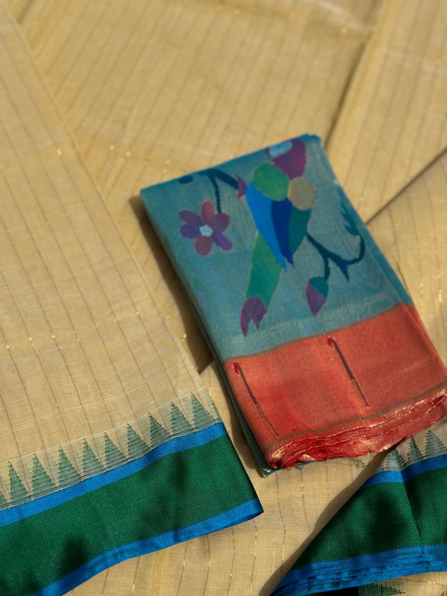 Handspun and handwoven ponduru Khadhi jamdani cotton saree