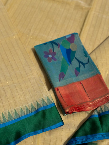 Handspun and handwoven ponduru Khadhi jamdani cotton saree