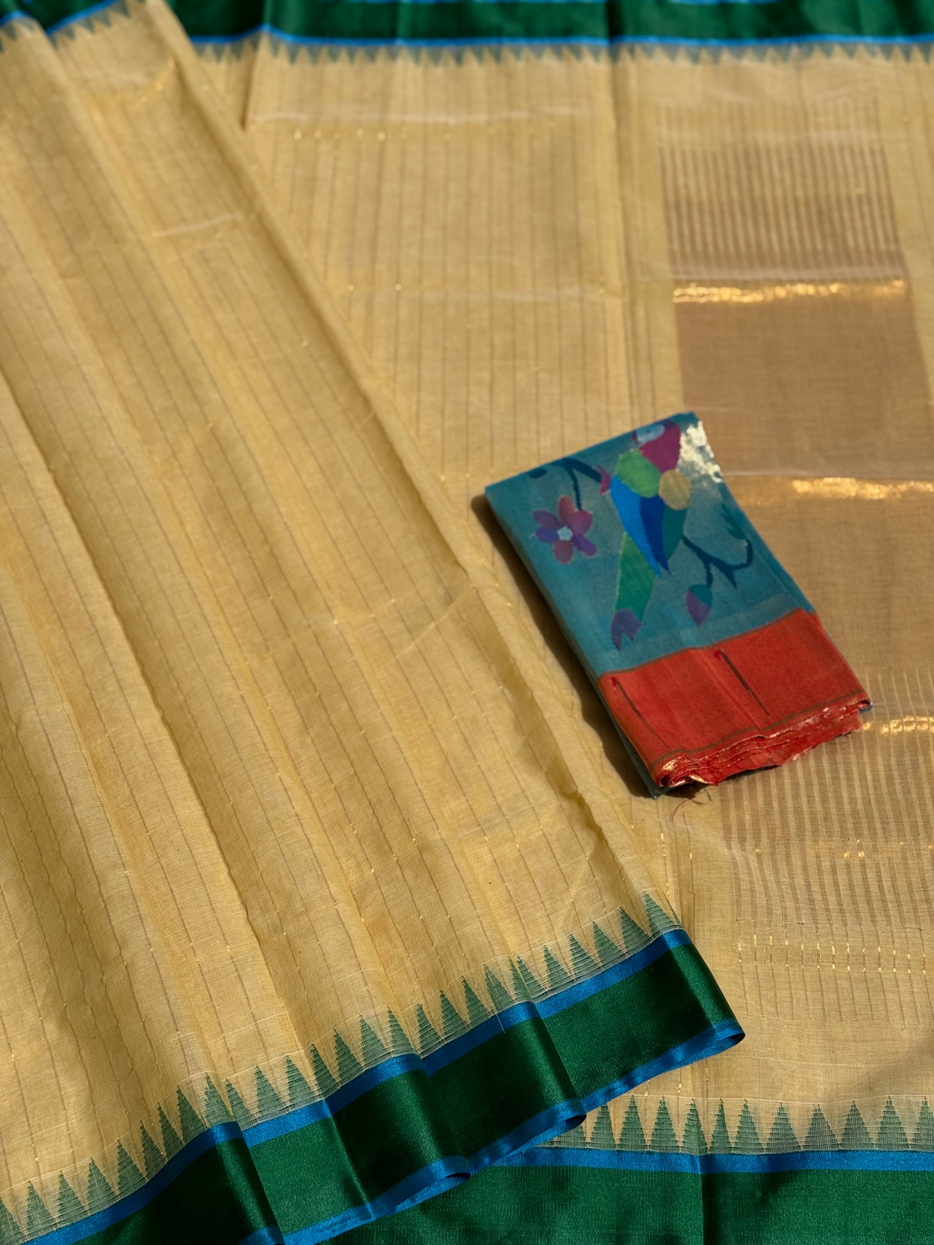 Handspun and handwoven ponduru Khadhi jamdani cotton saree