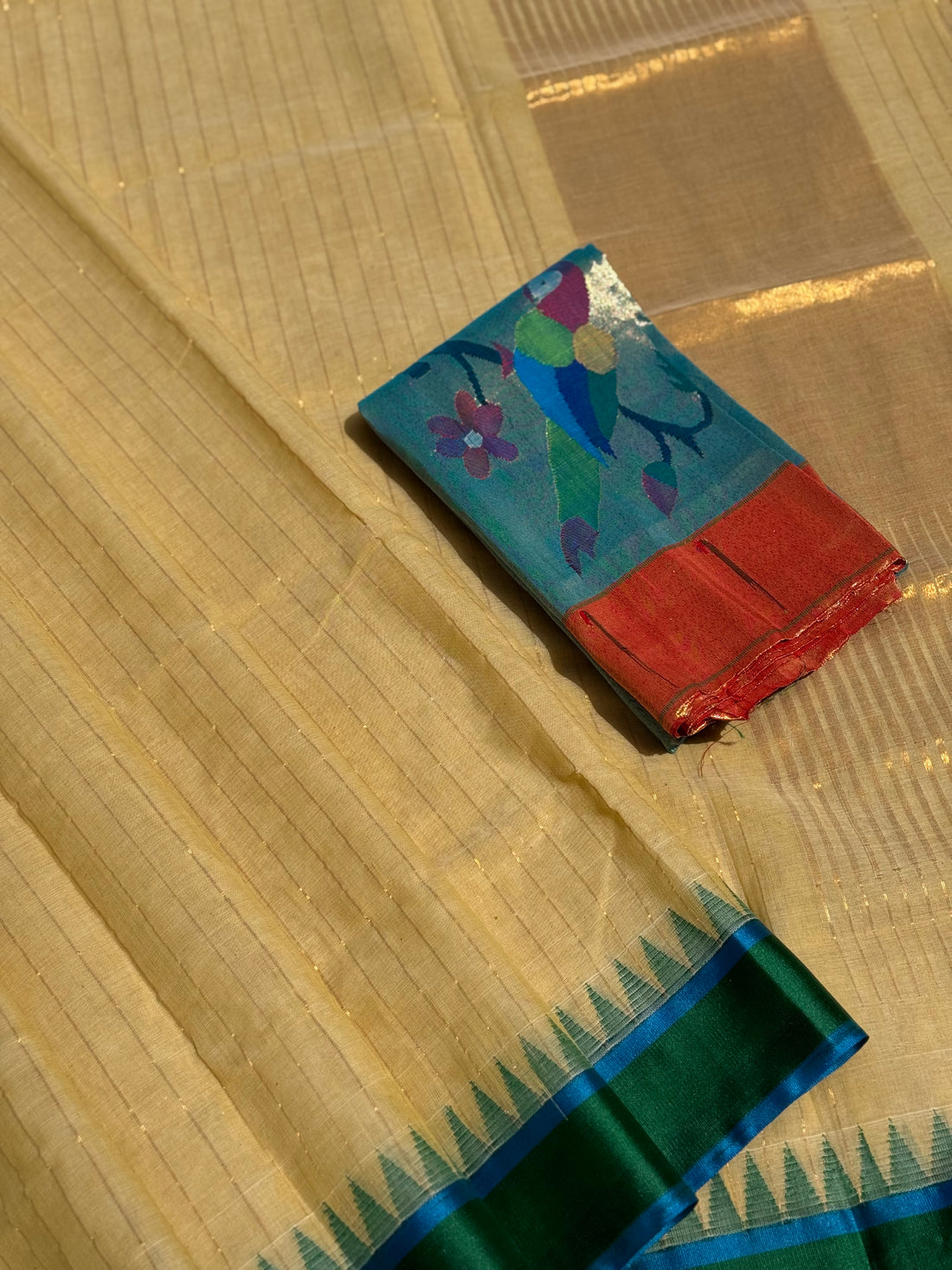 Handspun and handwoven ponduru Khadhi jamdani cotton saree