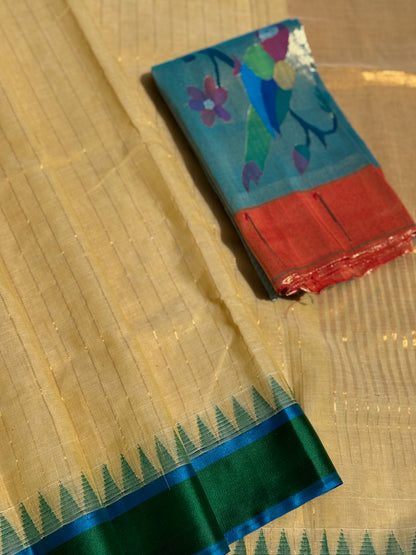 Handspun and handwoven ponduru Khadhi jamdani cotton saree