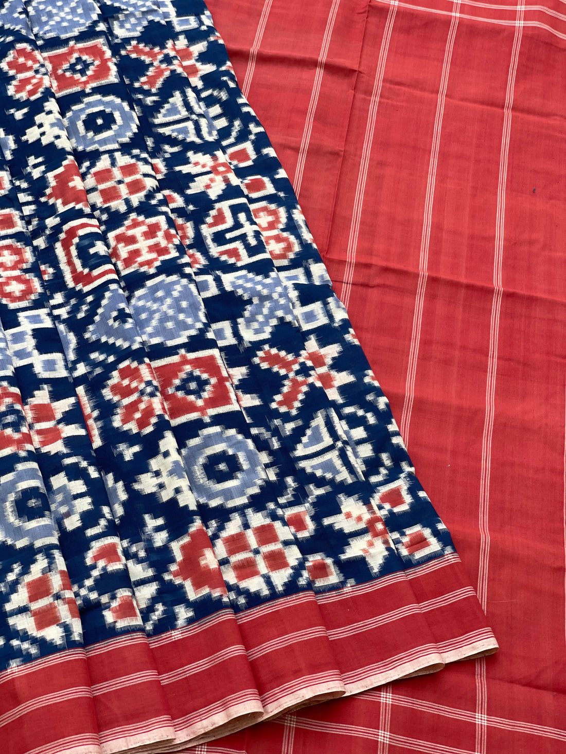 20 Motifs Natural Dyed Double Ikkat Telia Rumal Cotton Saree
