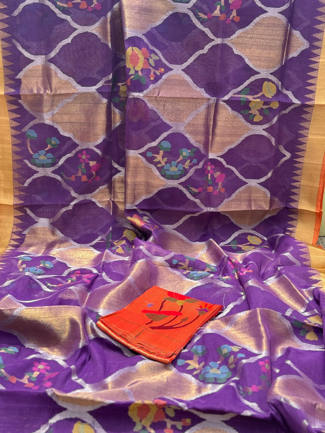 Purple Full jaal weave ponduru Khadhi jamdani saree