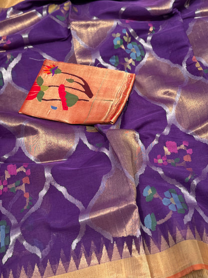 Purple Full jaal weave ponduru Khadhi jamdani saree