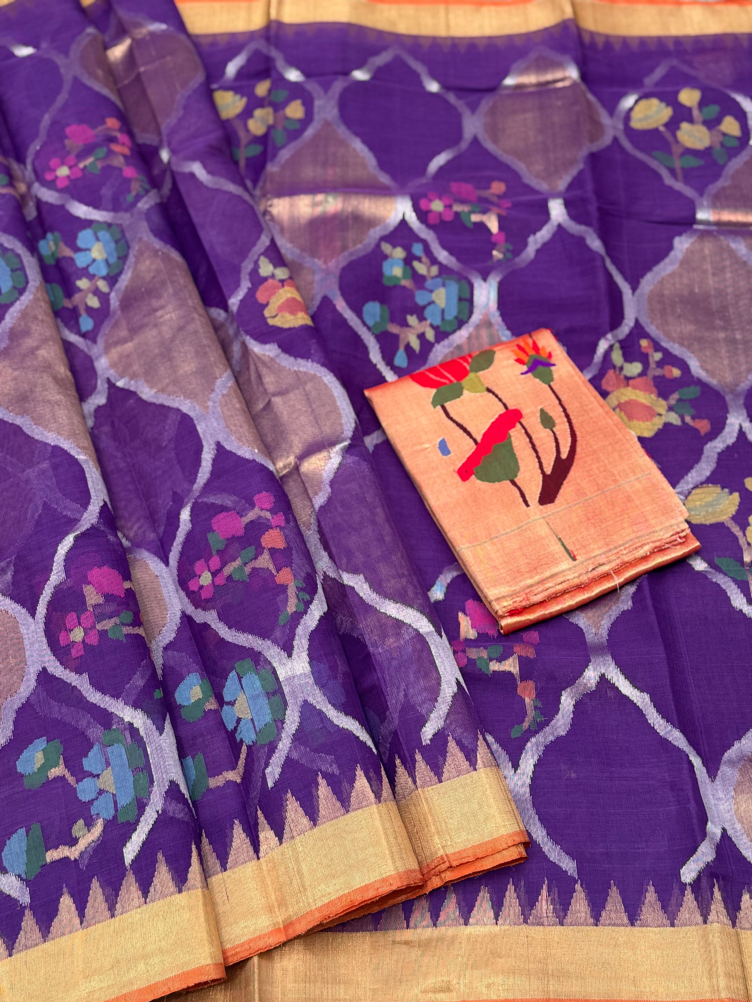 Purple Full jaal weave ponduru Khadhi jamdani saree