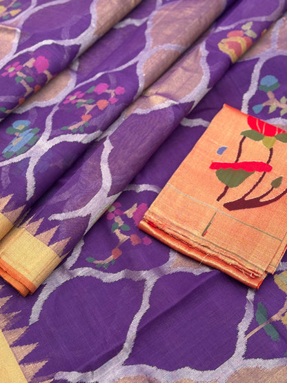Purple Full jaal weave ponduru Khadhi jamdani saree