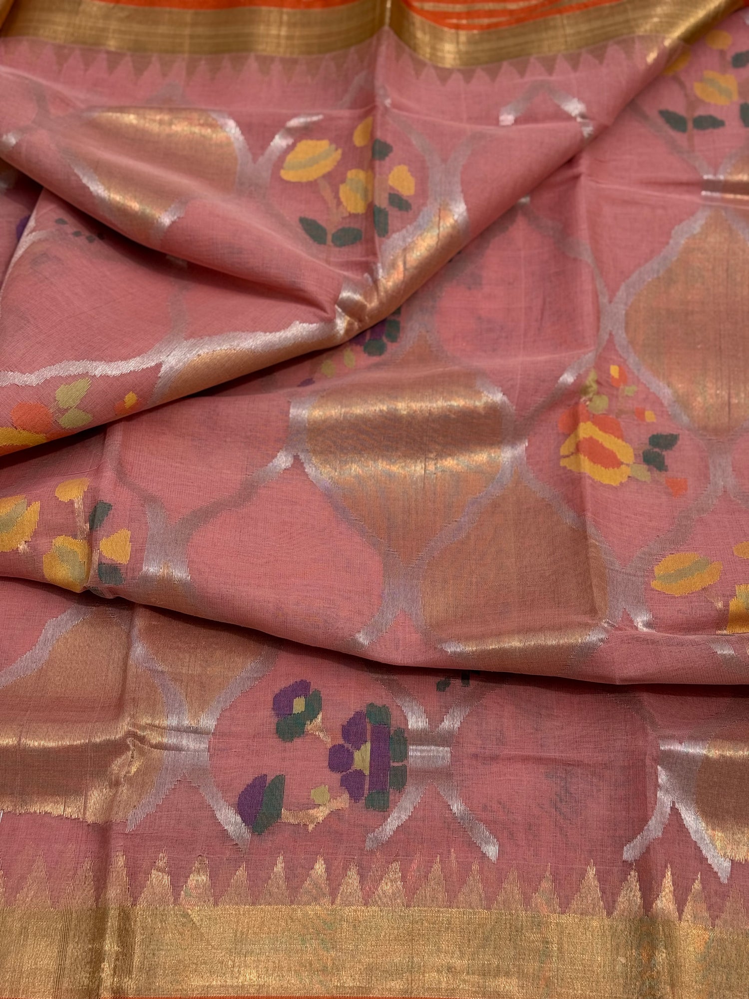 Pastel orange Full jaal weave ponduru Khadhi jamdani saree