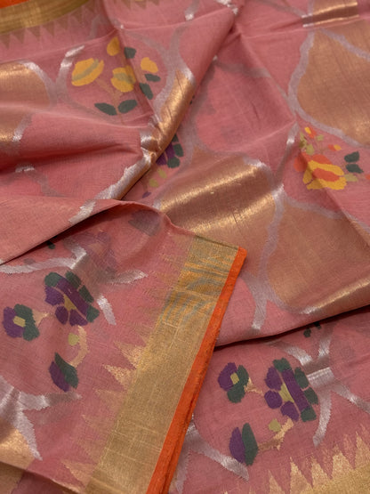 Pastel orange Full jaal weave ponduru Khadhi jamdani saree