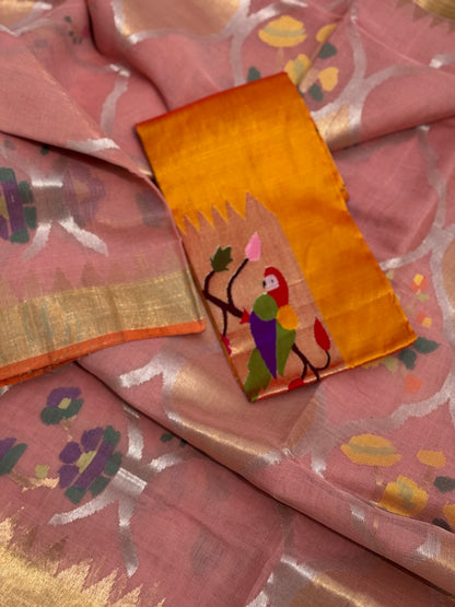 Pastel orange Full jaal weave ponduru Khadhi jamdani saree