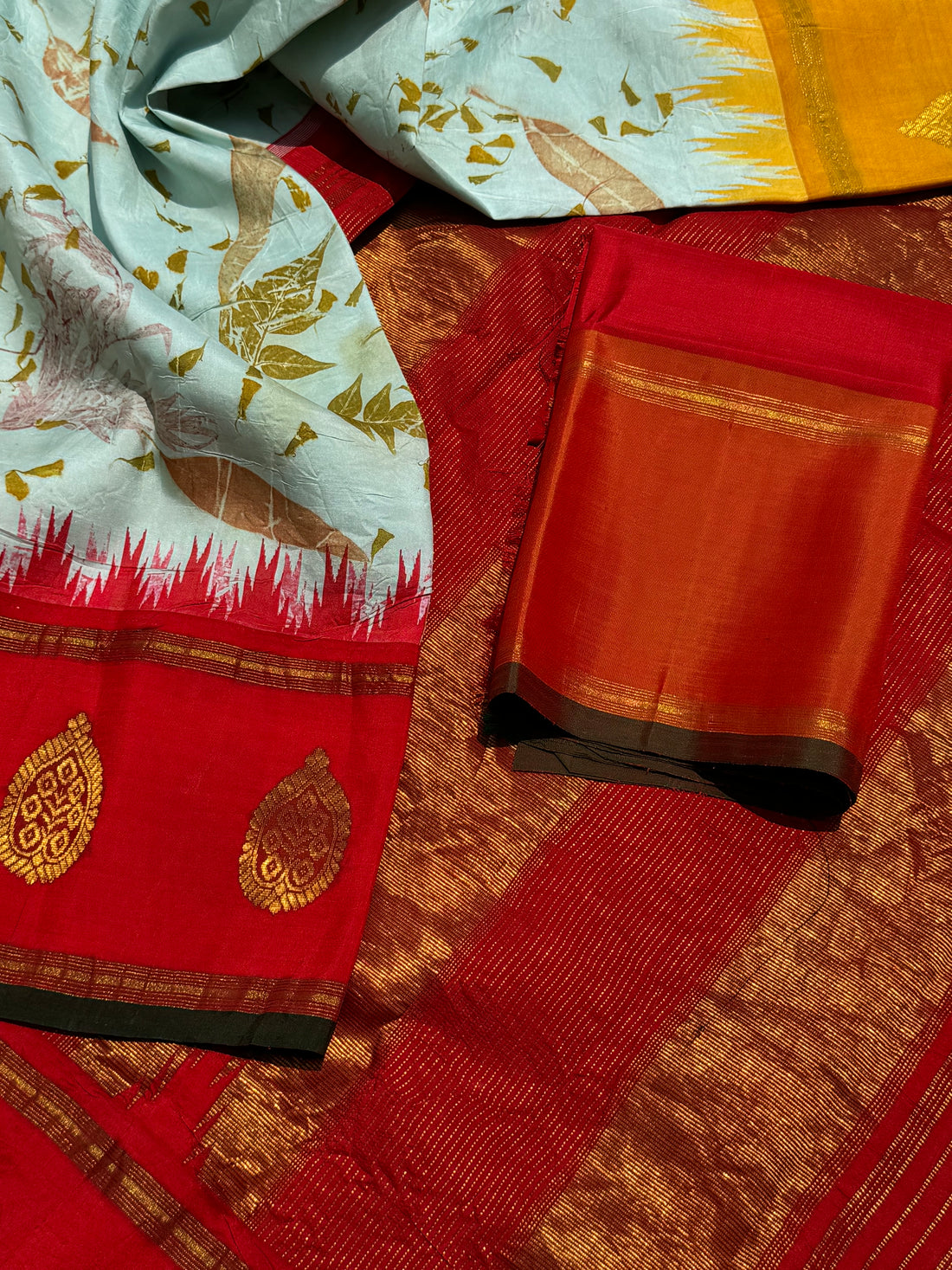 EcoPrints in korvai Kanchivaram silk saree