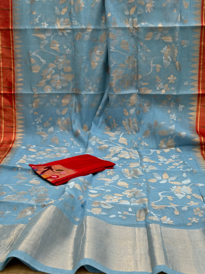 Ice blue Full jaal weave ponduru Khadhi jamdani saree