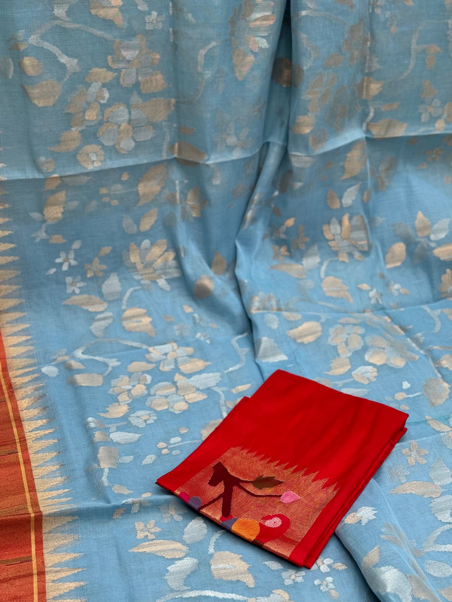 Ice blue Full jaal weave ponduru Khadhi jamdani saree