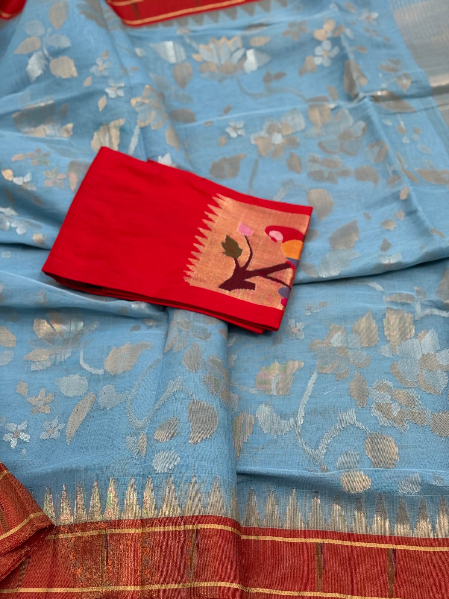 Ice blue Full jaal weave ponduru Khadhi jamdani saree