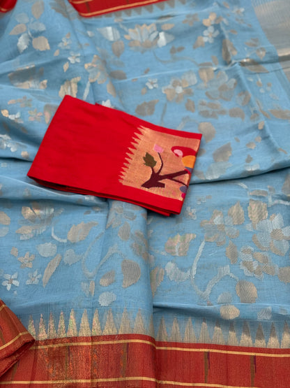 Ice blue Full jaal weave ponduru Khadhi jamdani saree