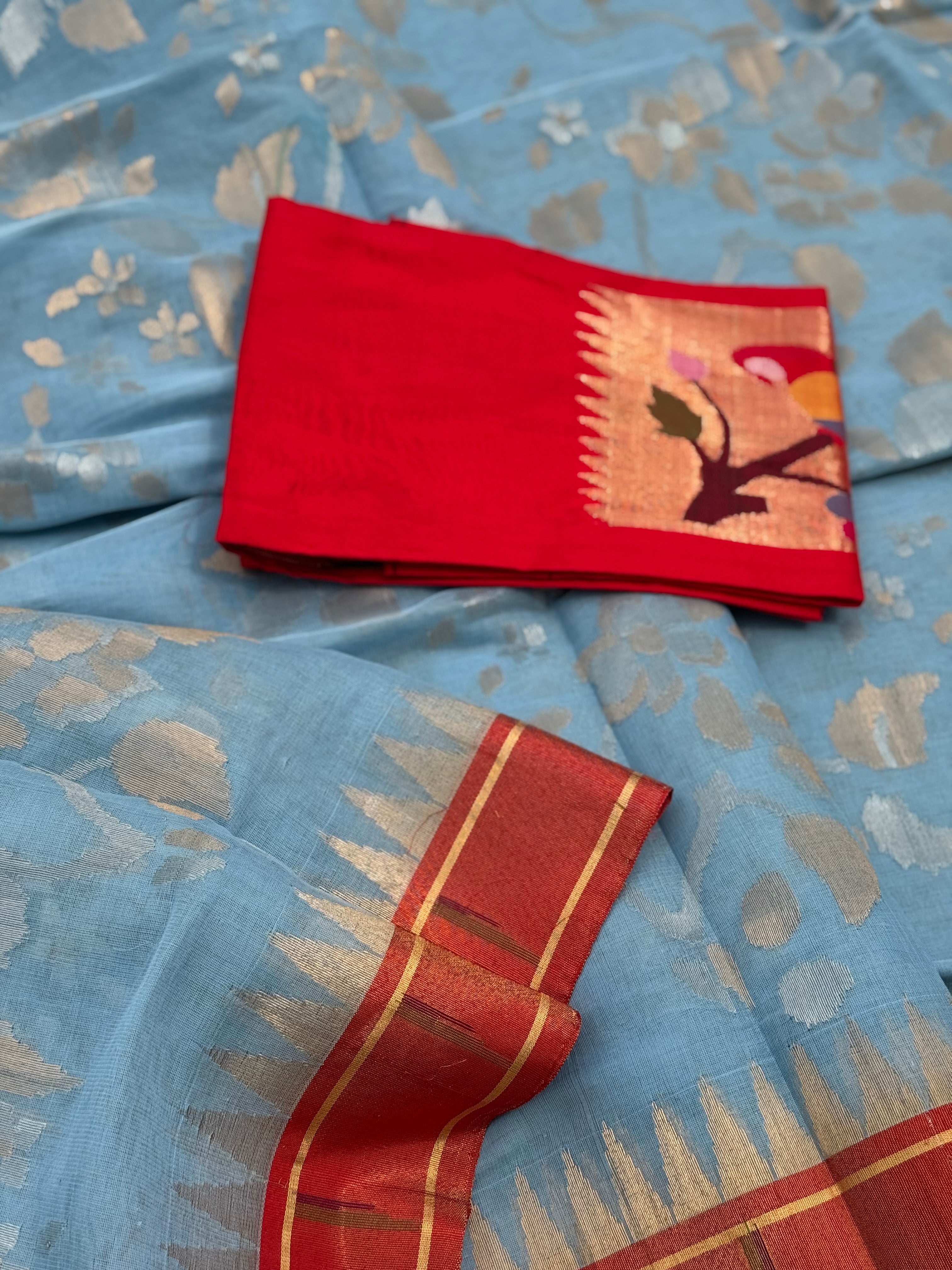 Ice blue Full jaal weave ponduru Khadhi jamdani saree