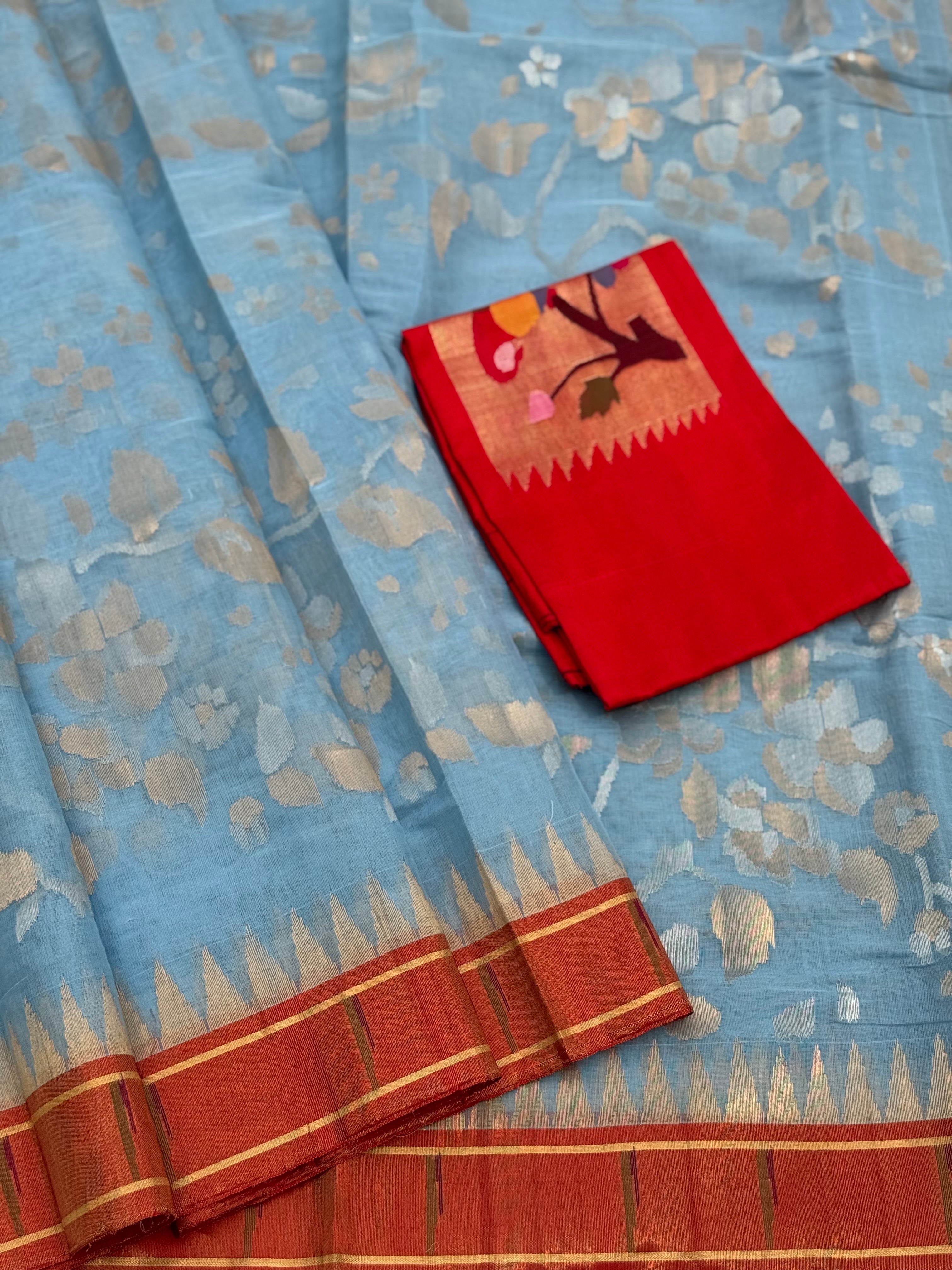 Ice blue Full jaal weave ponduru Khadhi jamdani saree