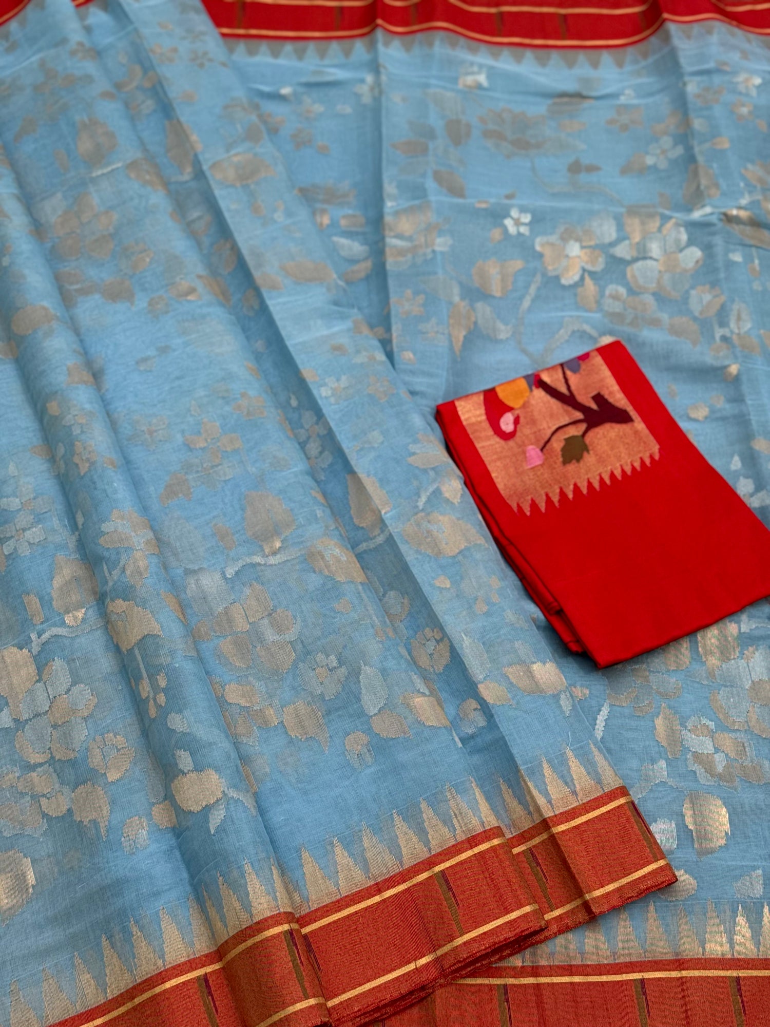 Ice blue Full jaal weave ponduru Khadhi jamdani saree