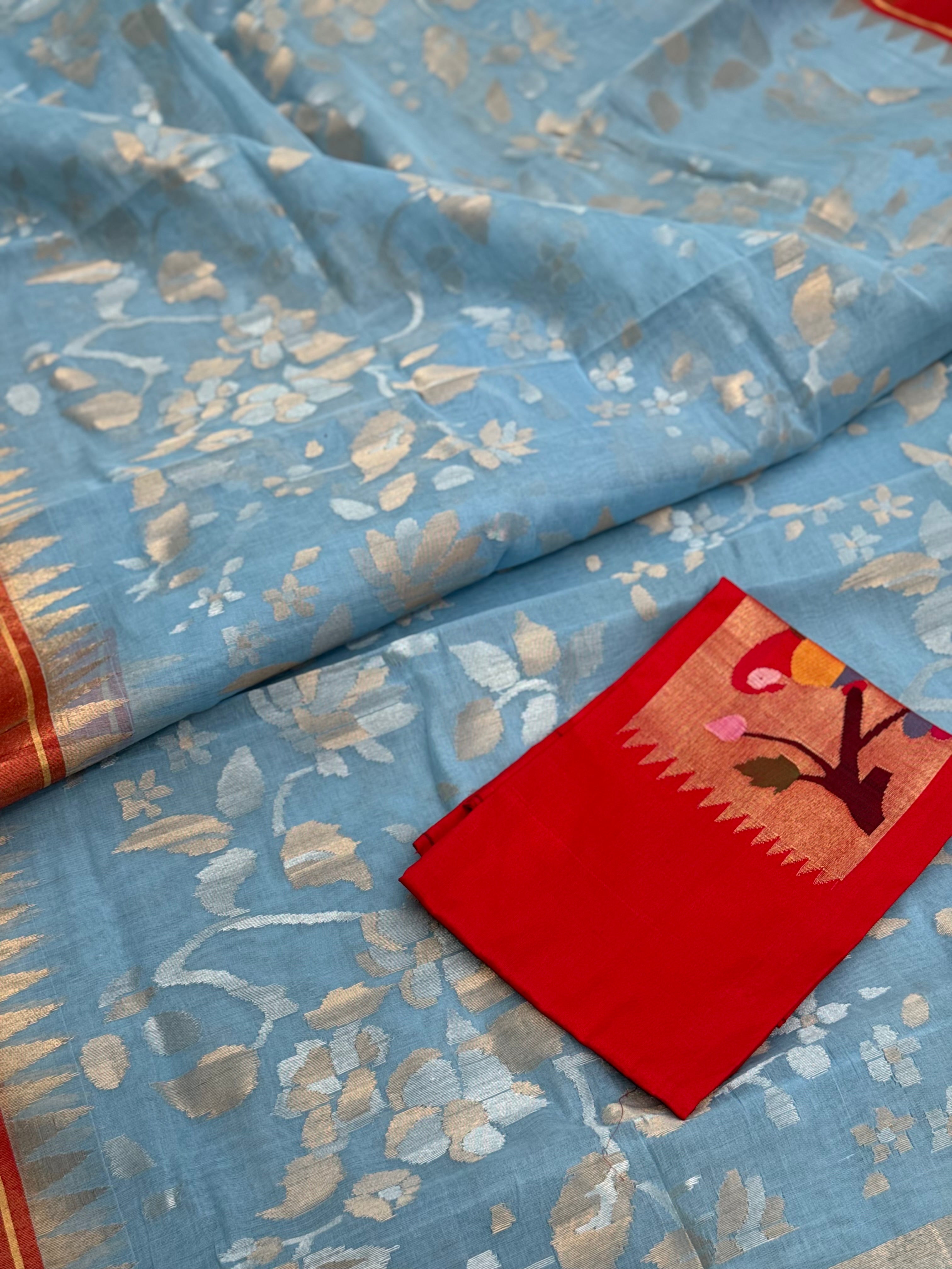 Ice blue Full jaal weave ponduru Khadhi jamdani saree