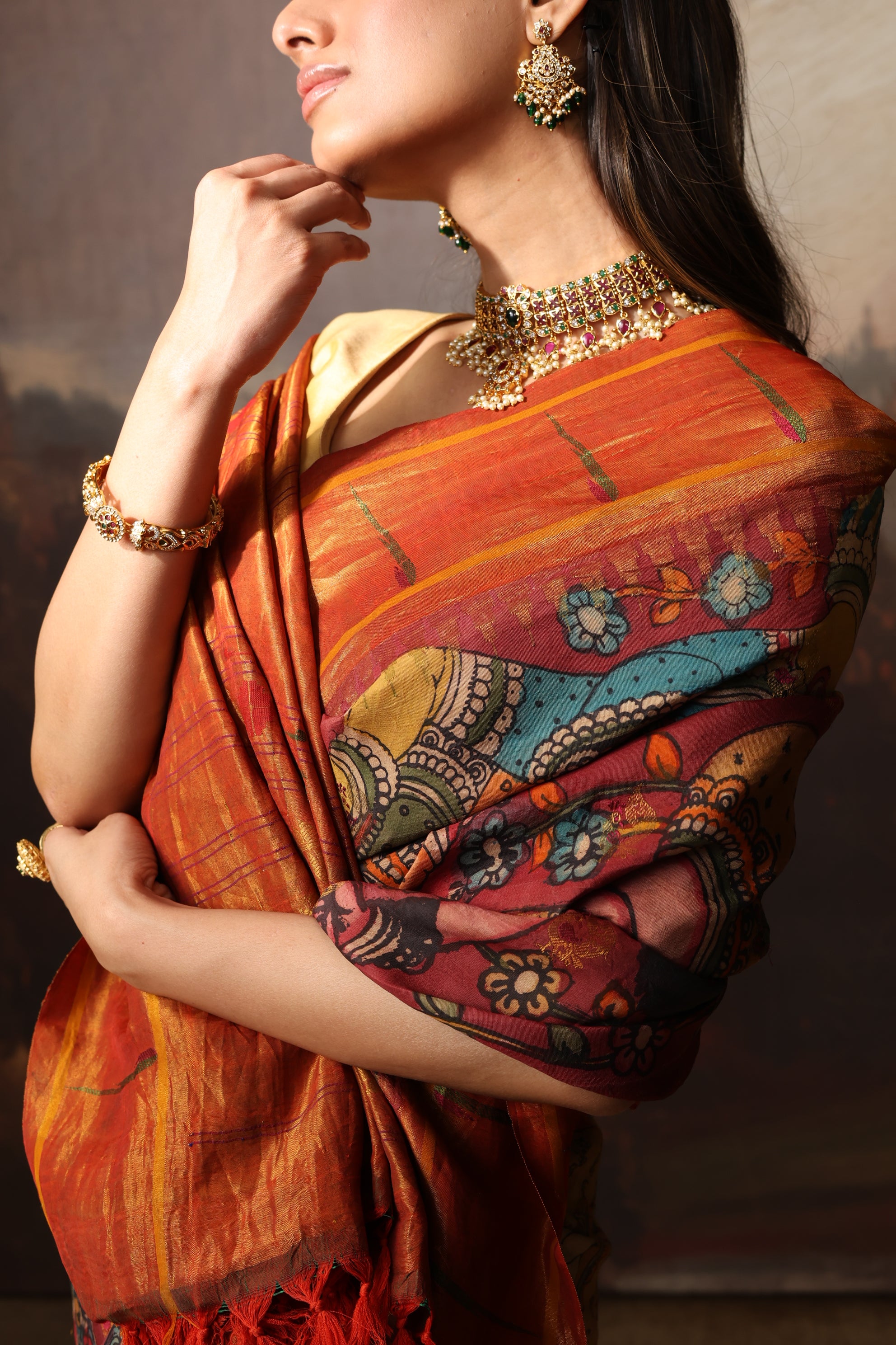 Masterpiece Single muniya paithani silk saree Handdrawn handpainted penkalamkari
