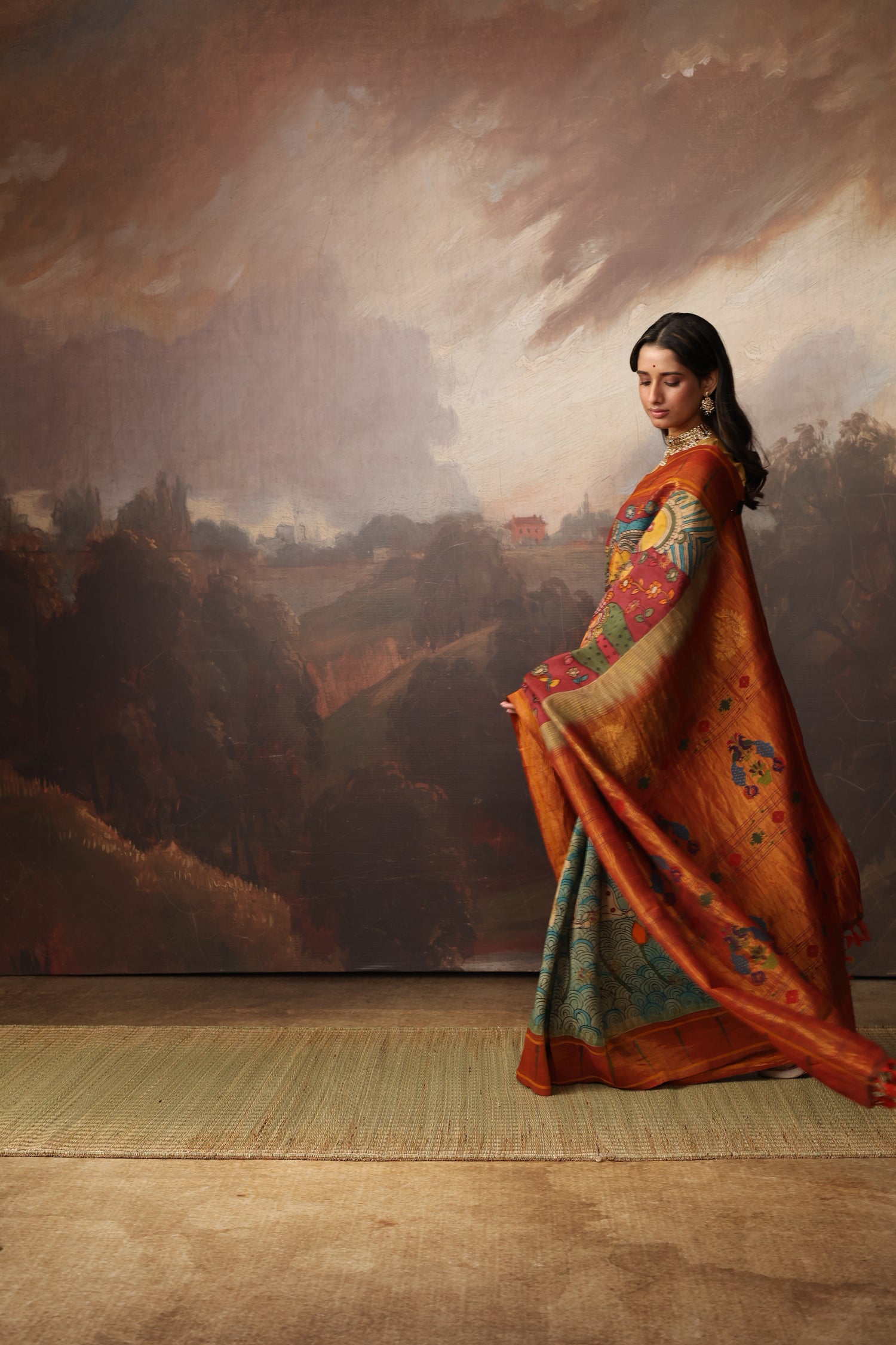 Masterpiece Single muniya paithani silk saree Handdrawn handpainted penkalamkari