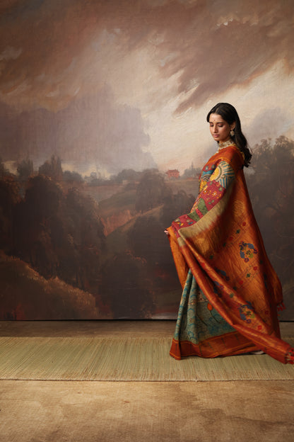 Masterpiece Single muniya paithani silk saree Handdrawn handpainted penkalamkari