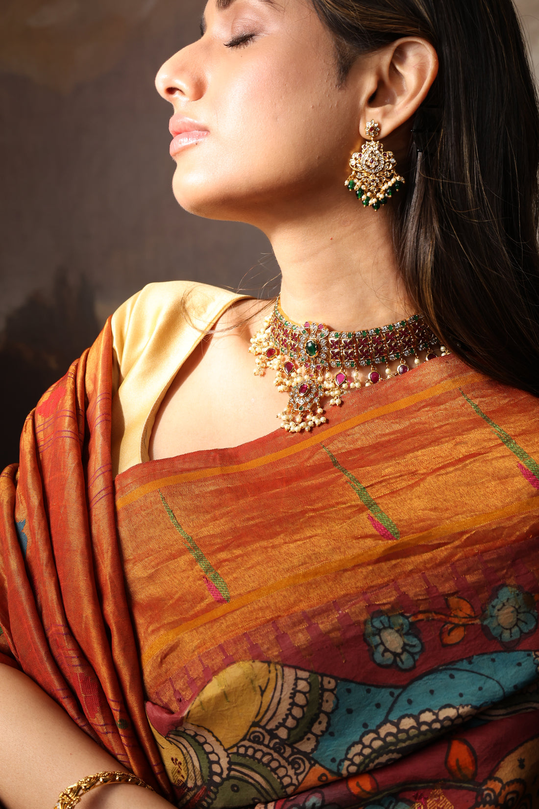 Masterpiece Single muniya paithani silk saree Handdrawn handpainted penkalamkari