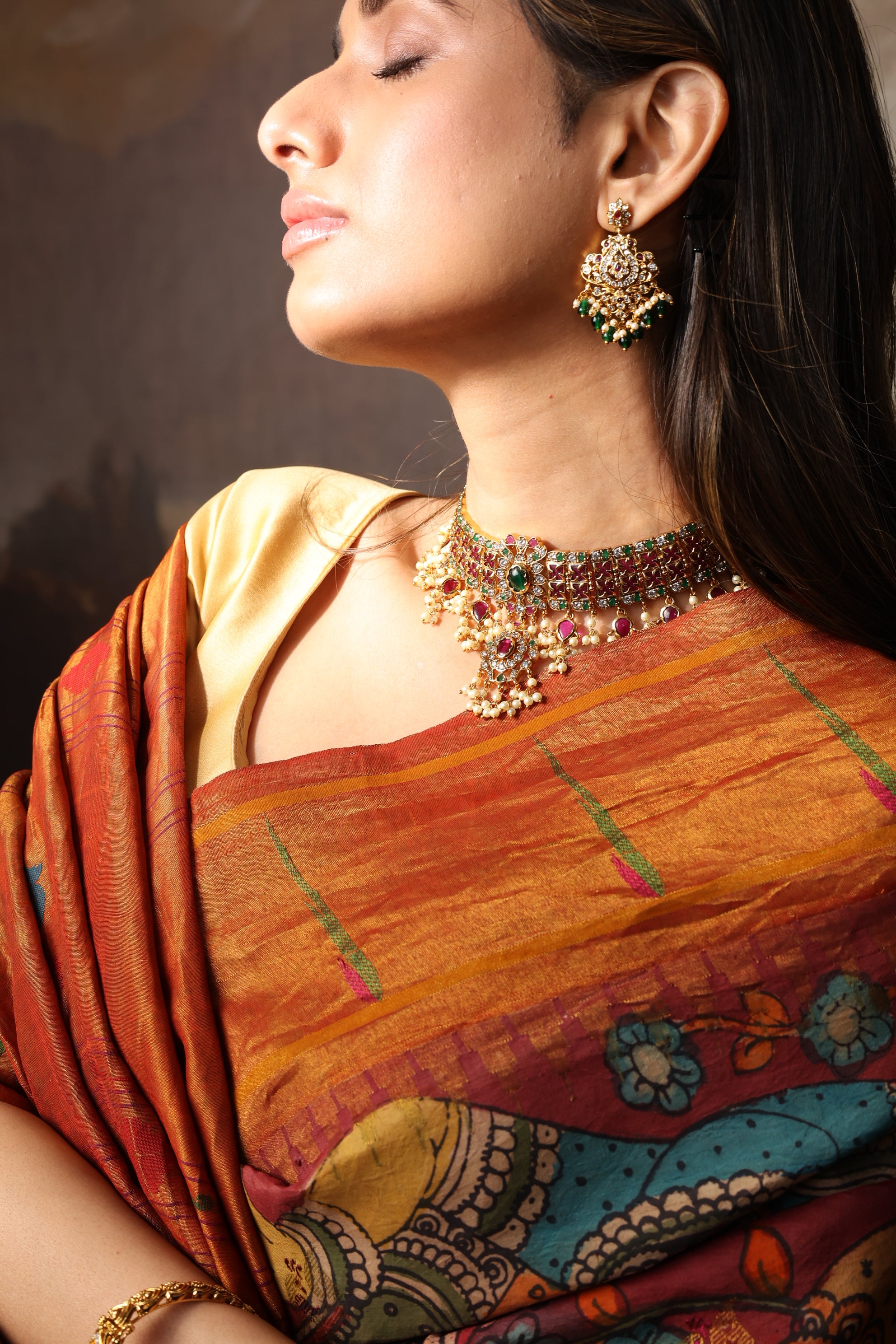 Masterpiece Single muniya paithani silk saree Handdrawn handpainted penkalamkari