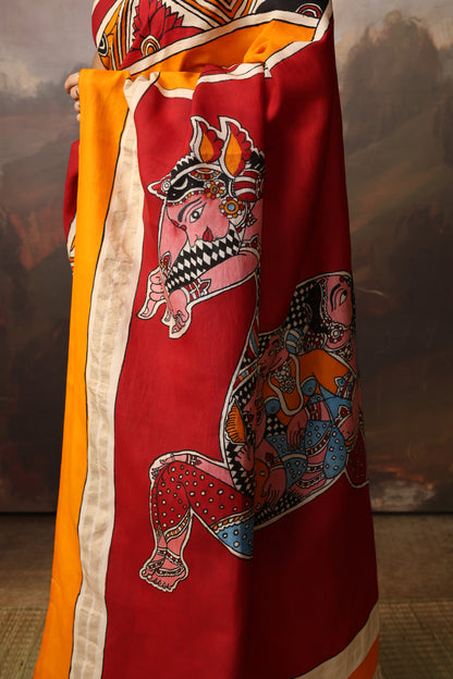 MAAYA - The optical illusion temple architecture depicted sickalnayakanpet penkalamkari silk saree