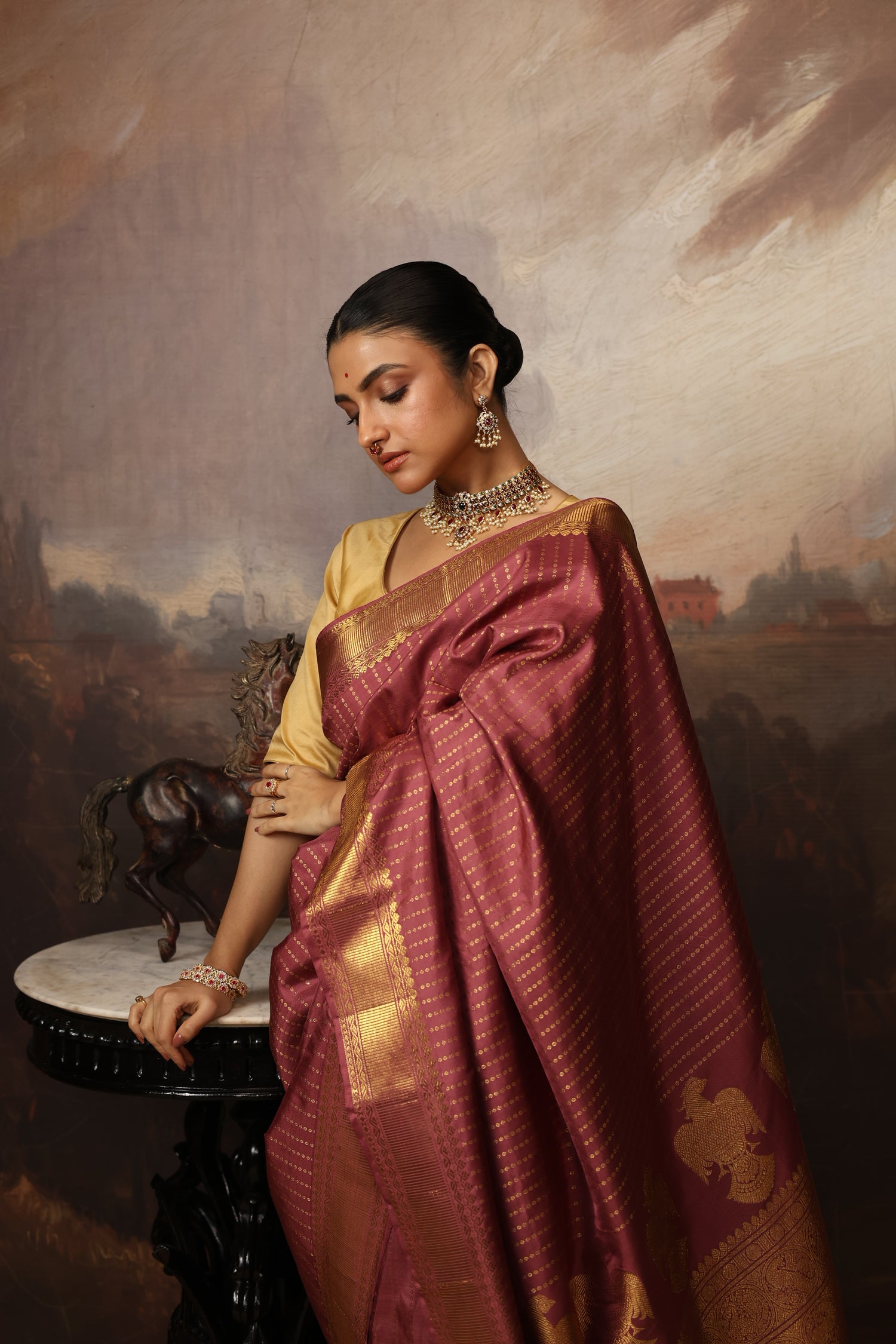 EKANTA - 6 THE COMPLETE NATURAL DYE KANCHIVARAM SILK SAREE - VINTAGE LAKHSHADEEPAM WEAVE
