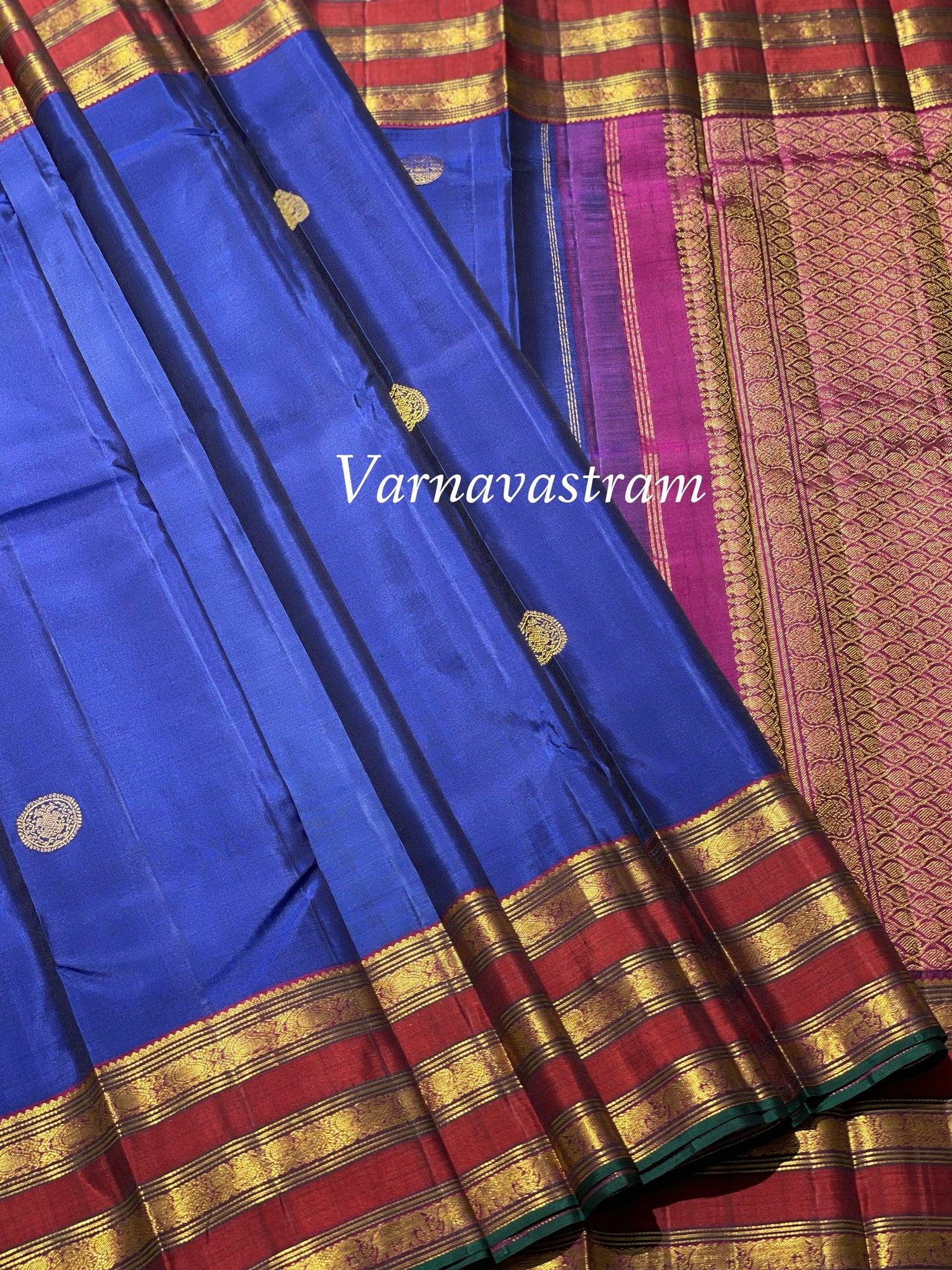 MSBlue with Arakku Red Kanchivaram Silk Saree