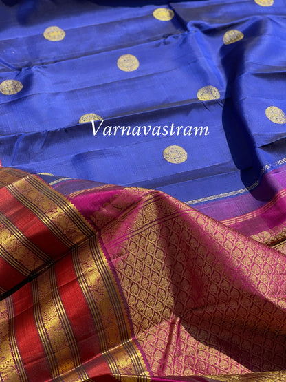 MS Blue With Burgundy Kanchivaram Korvai Silk Saree