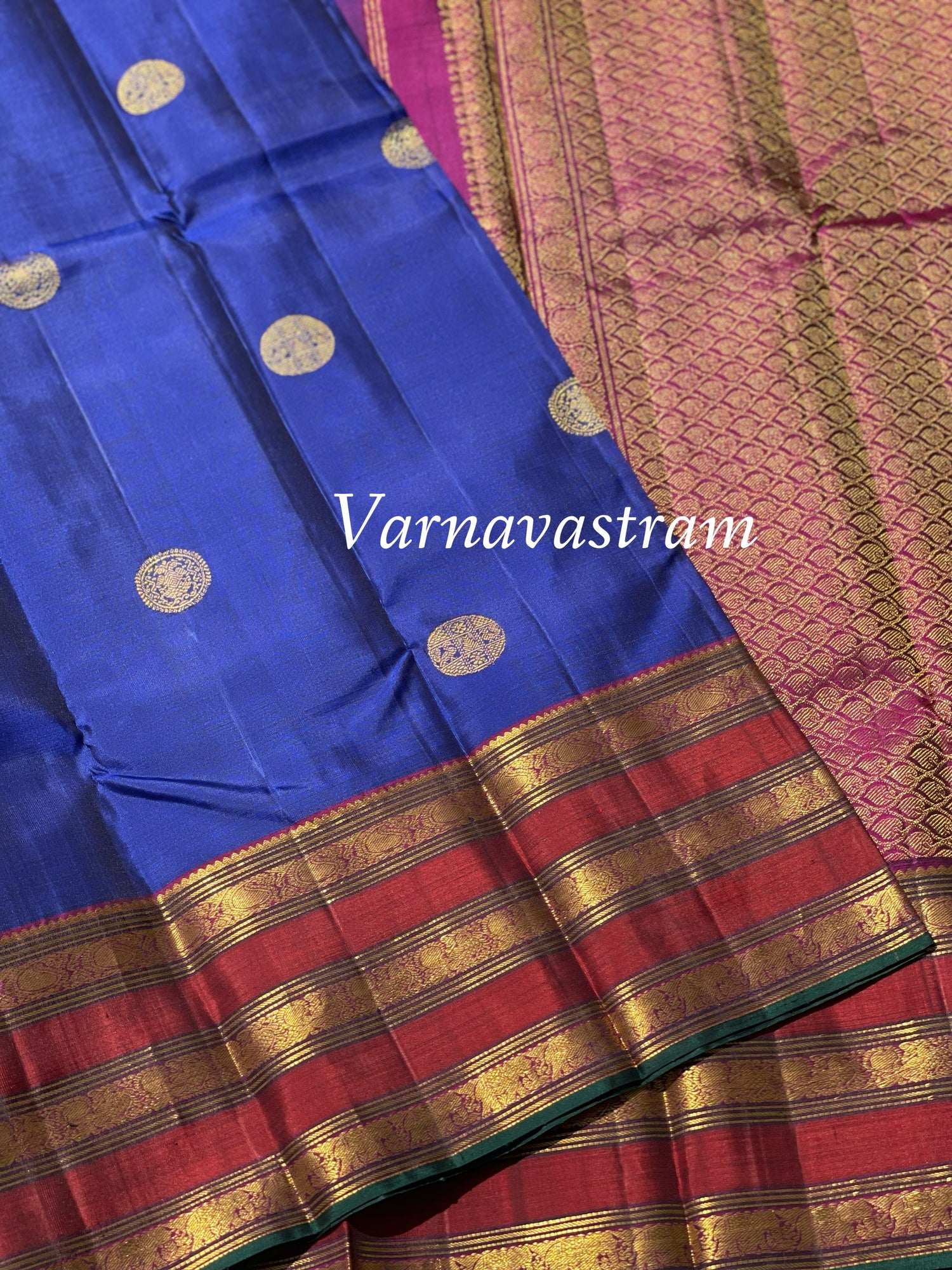 MSBlue with Arakku Red Kanchivaram Silk Saree