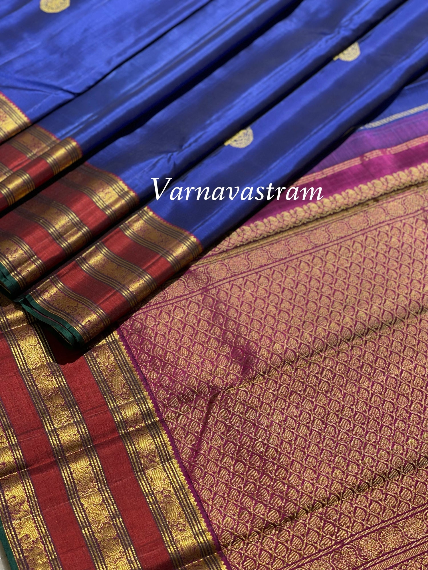 MS Blue With Burgundy Kanchivaram Korvai Silk Saree