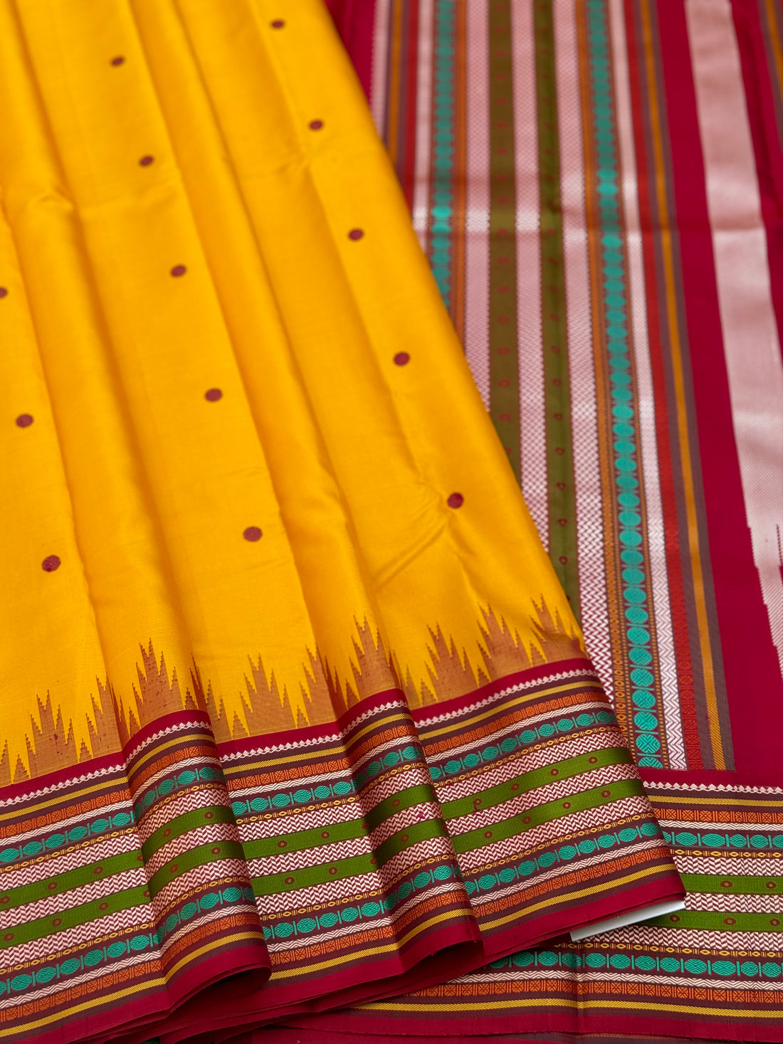 The stunner mango yellow with multicolour arakku korvai kanchivaram silk saree