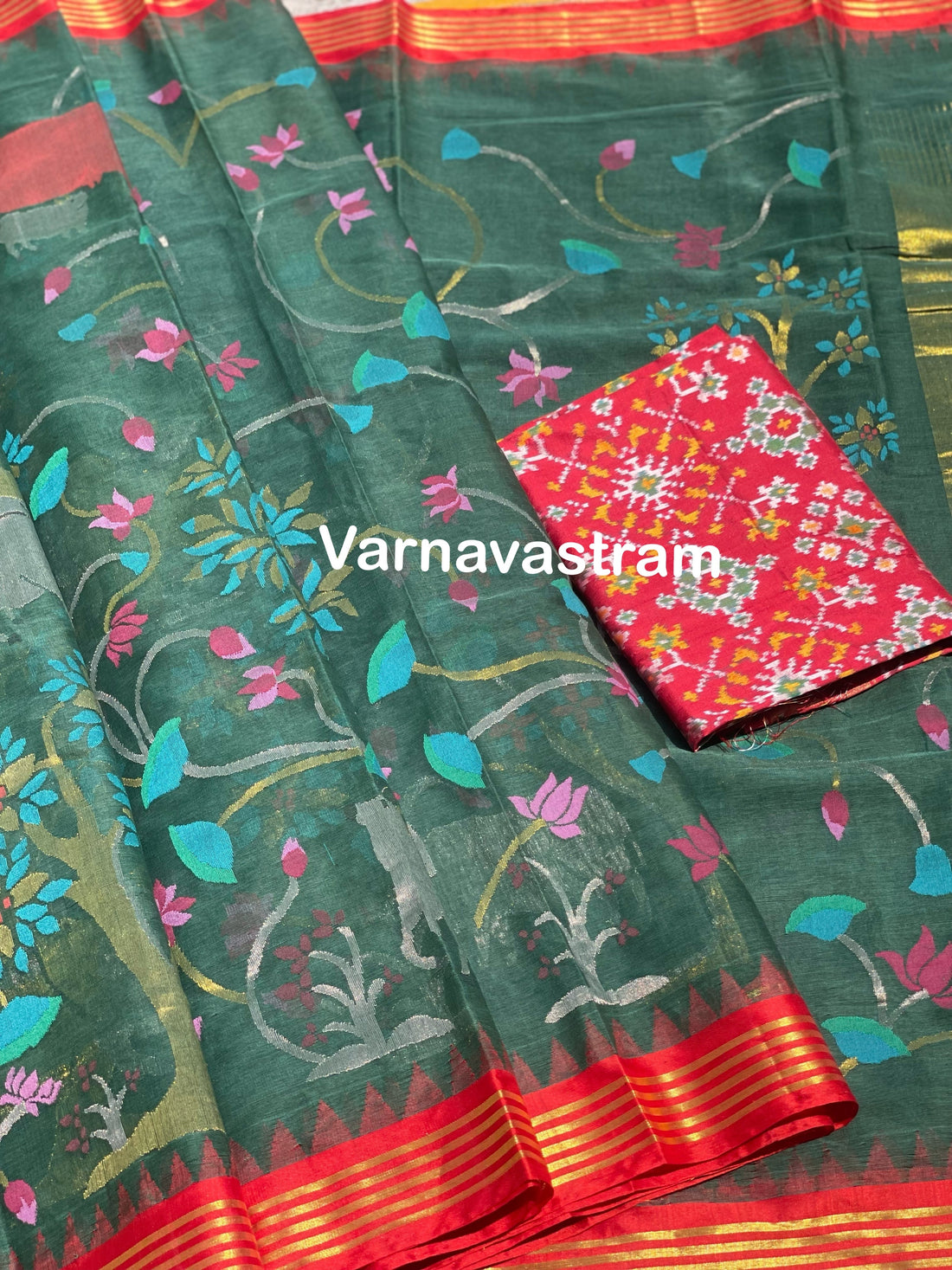 All over Ponduru Khadi Jaal Jamdani weave on Khadi cotton saree