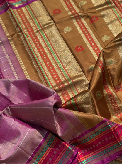 A Masterpiece neli veldhari kanchivaram korvai silk saree in a gorgeous purple shade