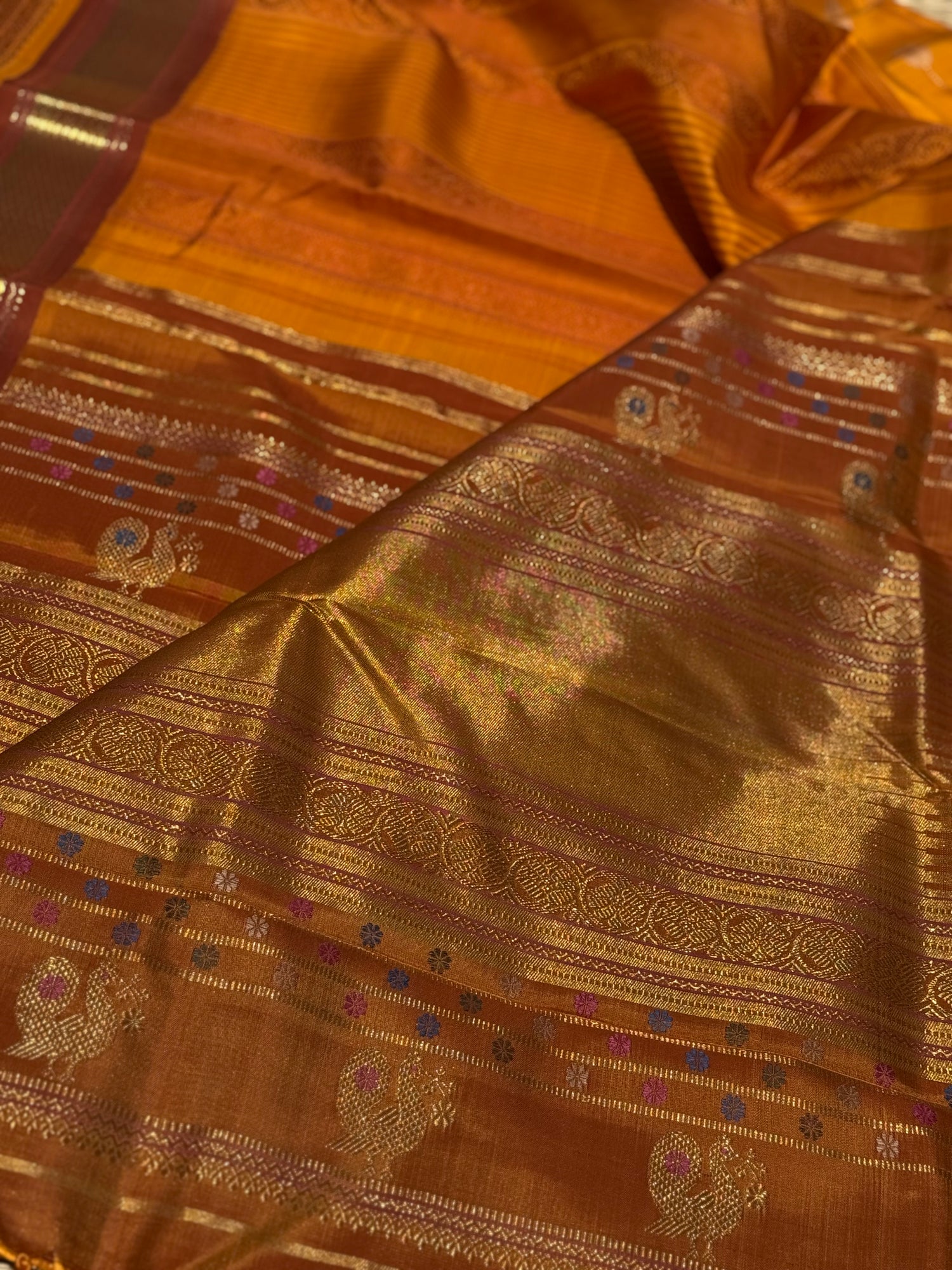 EKANTA - 7 The complete natural dyed Regal vintage kanchivaram redefined in Triple korvai with long double pallu