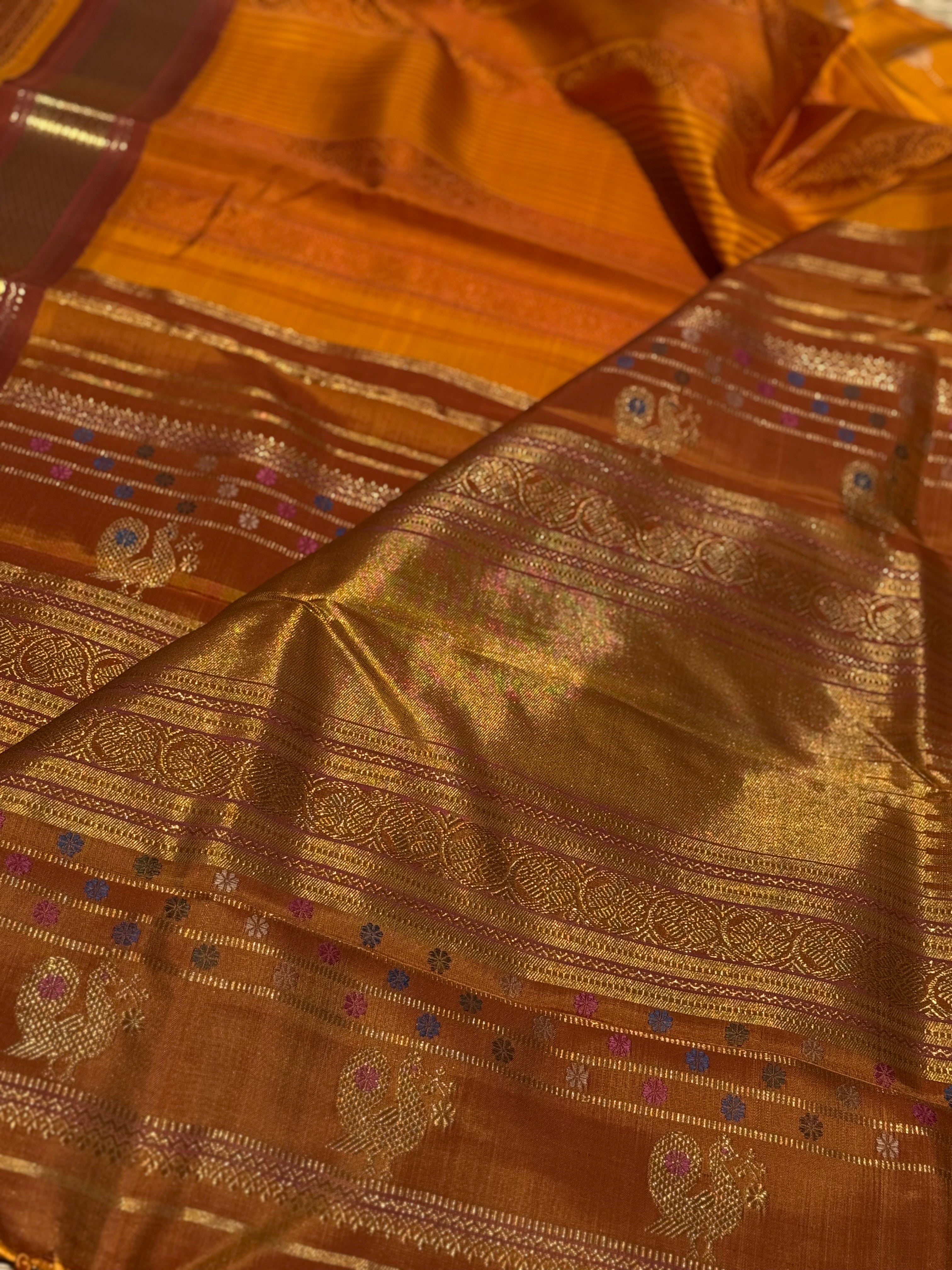 EKANTA - 7 The complete natural dyed Regal vintage kanchivaram redefined in Triple korvai with long double pallu
