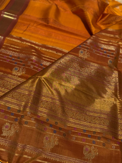 EKANTA - 7 The complete natural dyed Regal vintage kanchivaram redefined in Triple korvai with long double pallu
