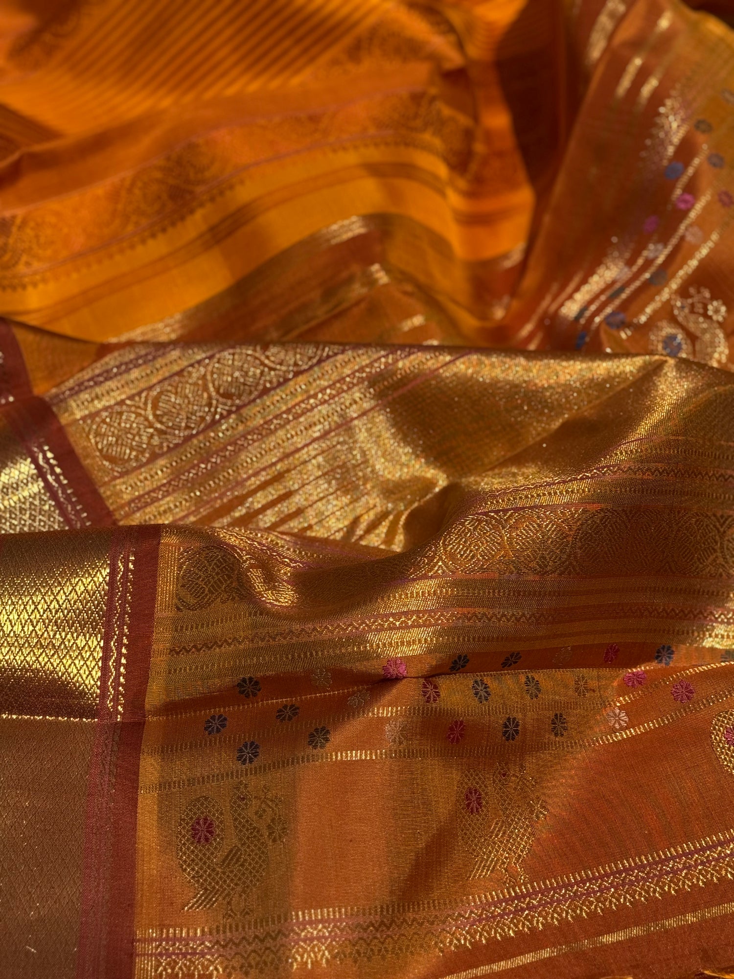 EKANTA - 7 The complete natural dyed Regal vintage kanchivaram redefined in Triple korvai with long double pallu