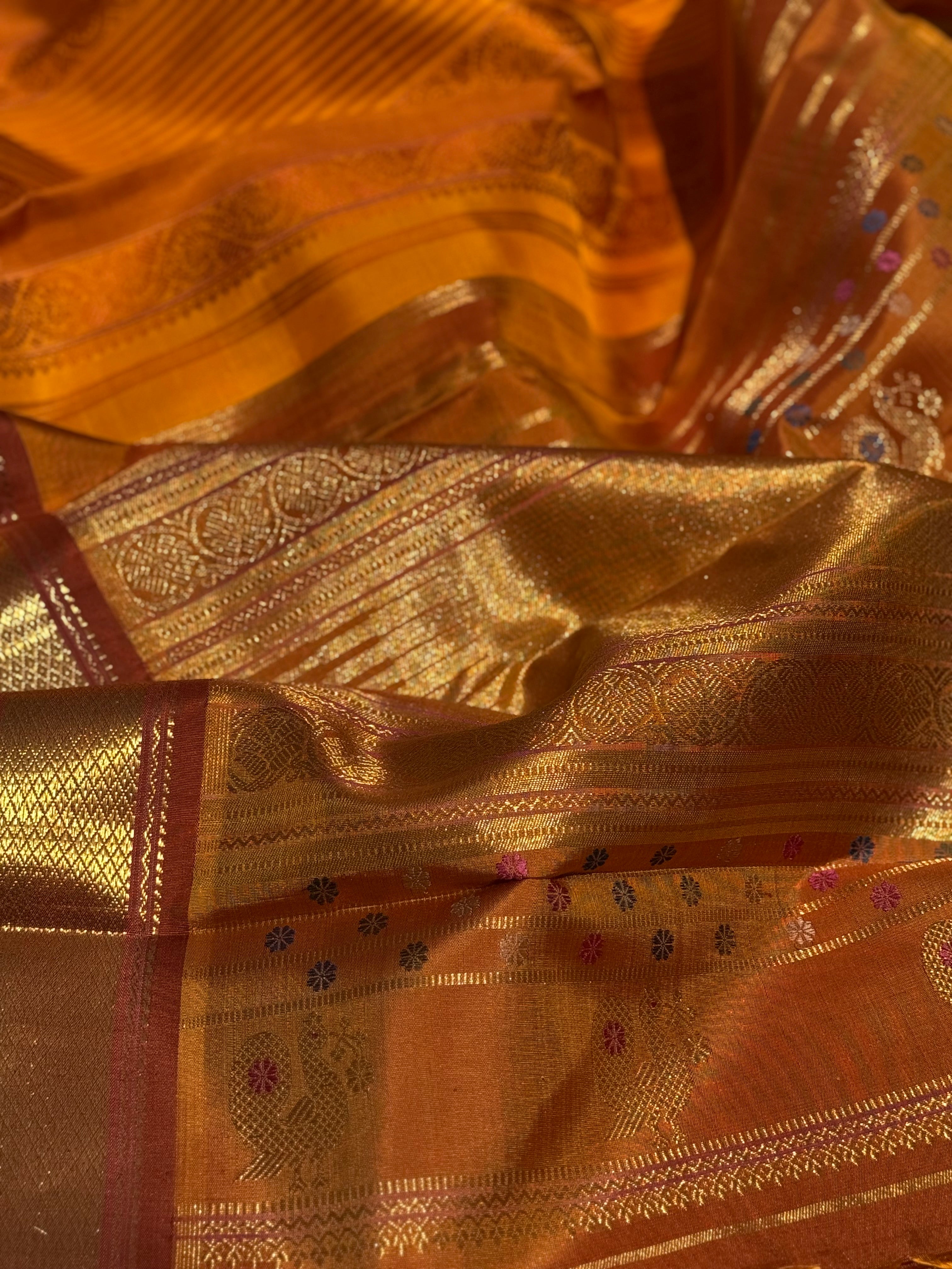 EKANTA - 7 The complete natural dyed Regal vintage kanchivaram redefined in Triple korvai with long double pallu
