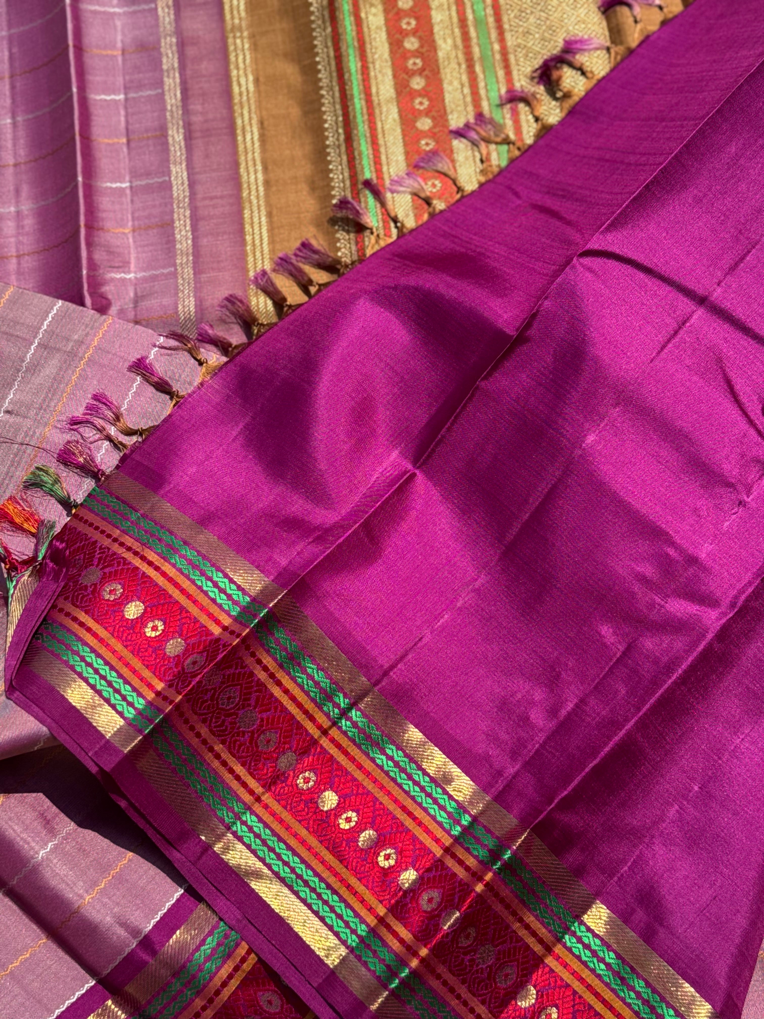 A Masterpiece neli veldhari kanchivaram korvai silk saree in a gorgeous purple shade