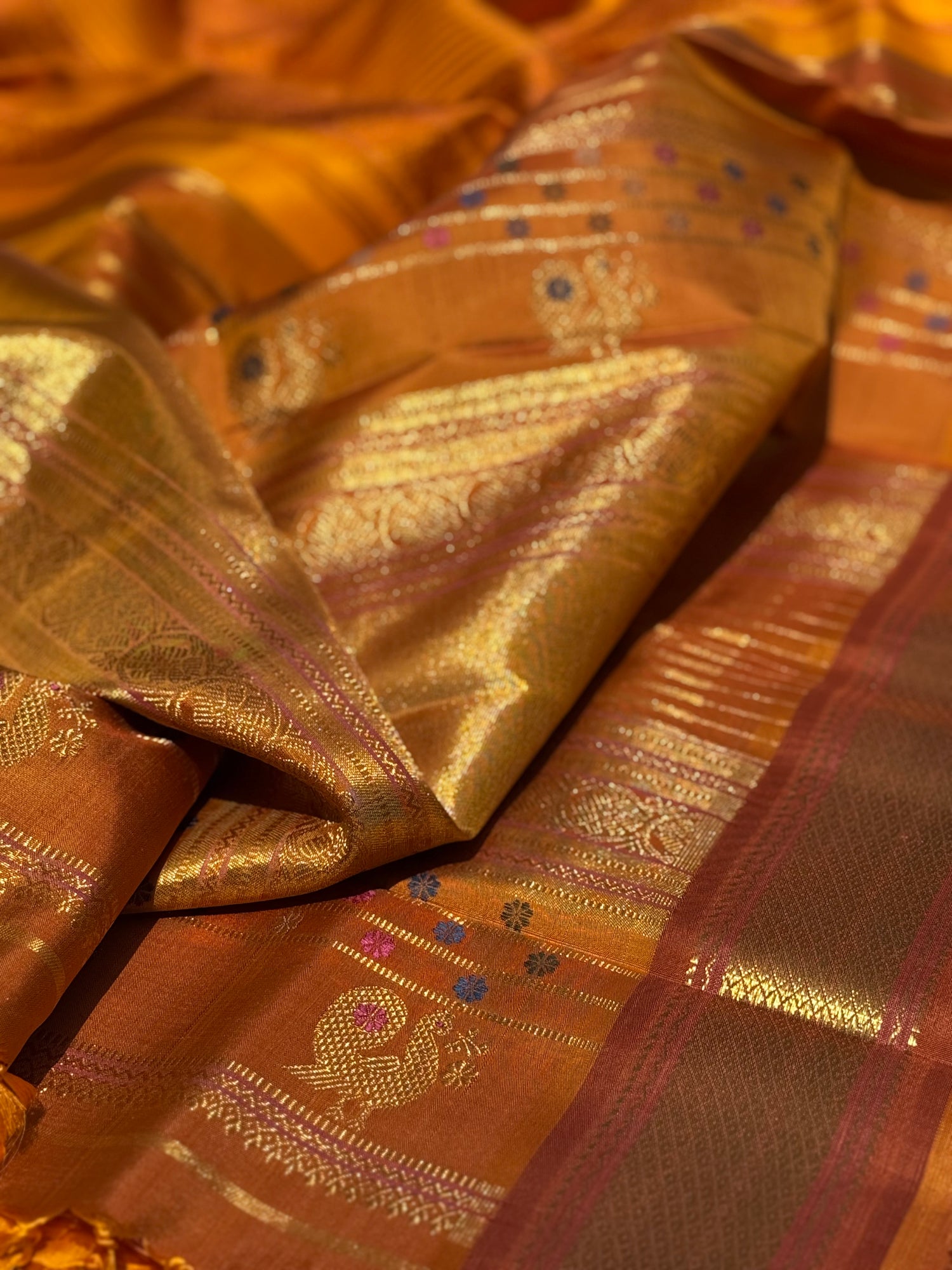 EKANTA - 7 The complete natural dyed Regal vintage kanchivaram redefined in Triple korvai with long double pallu