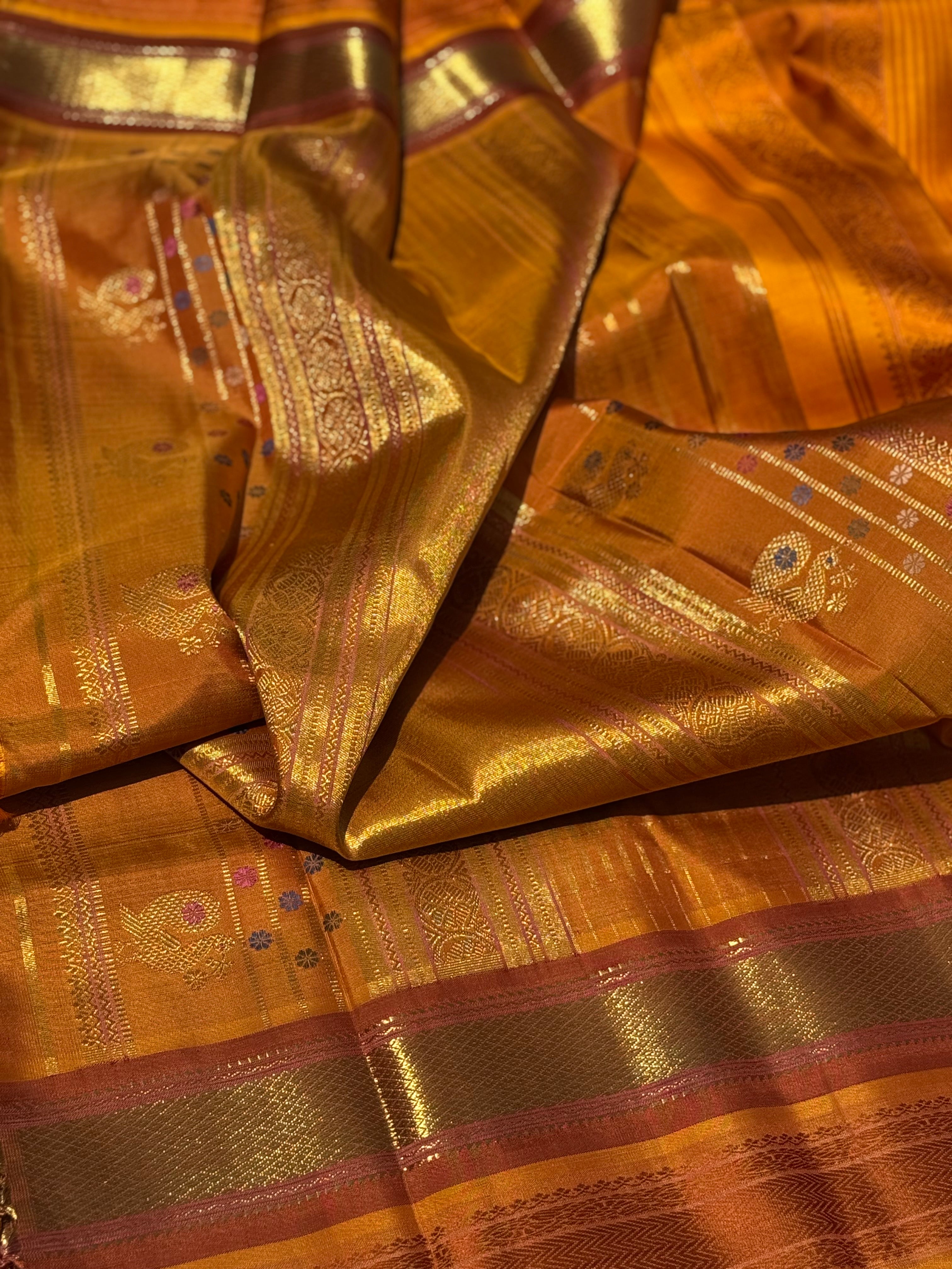EKANTA - 7 The complete natural dyed Regal vintage kanchivaram redefined in Triple korvai with long double pallu