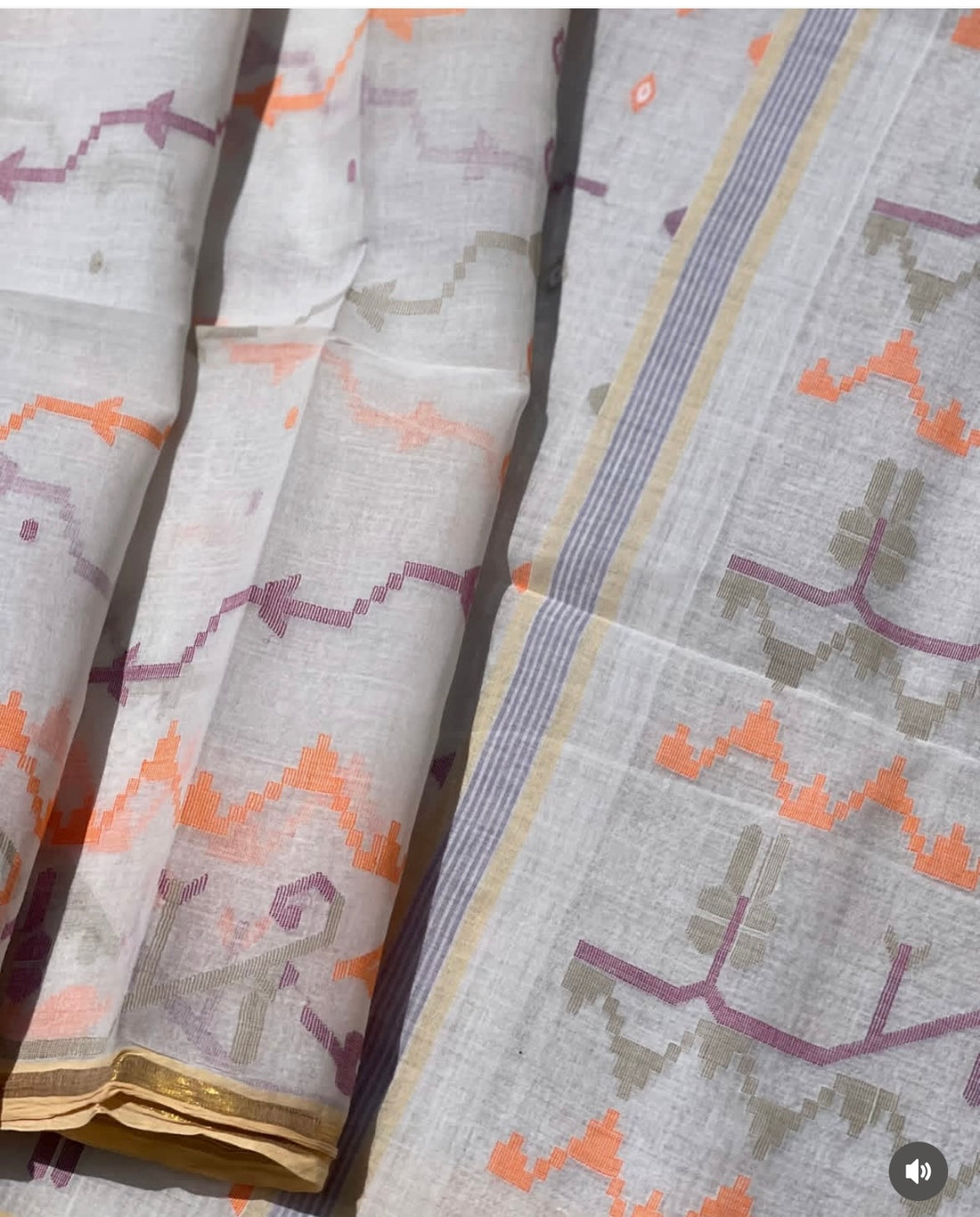 Bengal tant needle work extra weft Jamdani off white Cotton saree