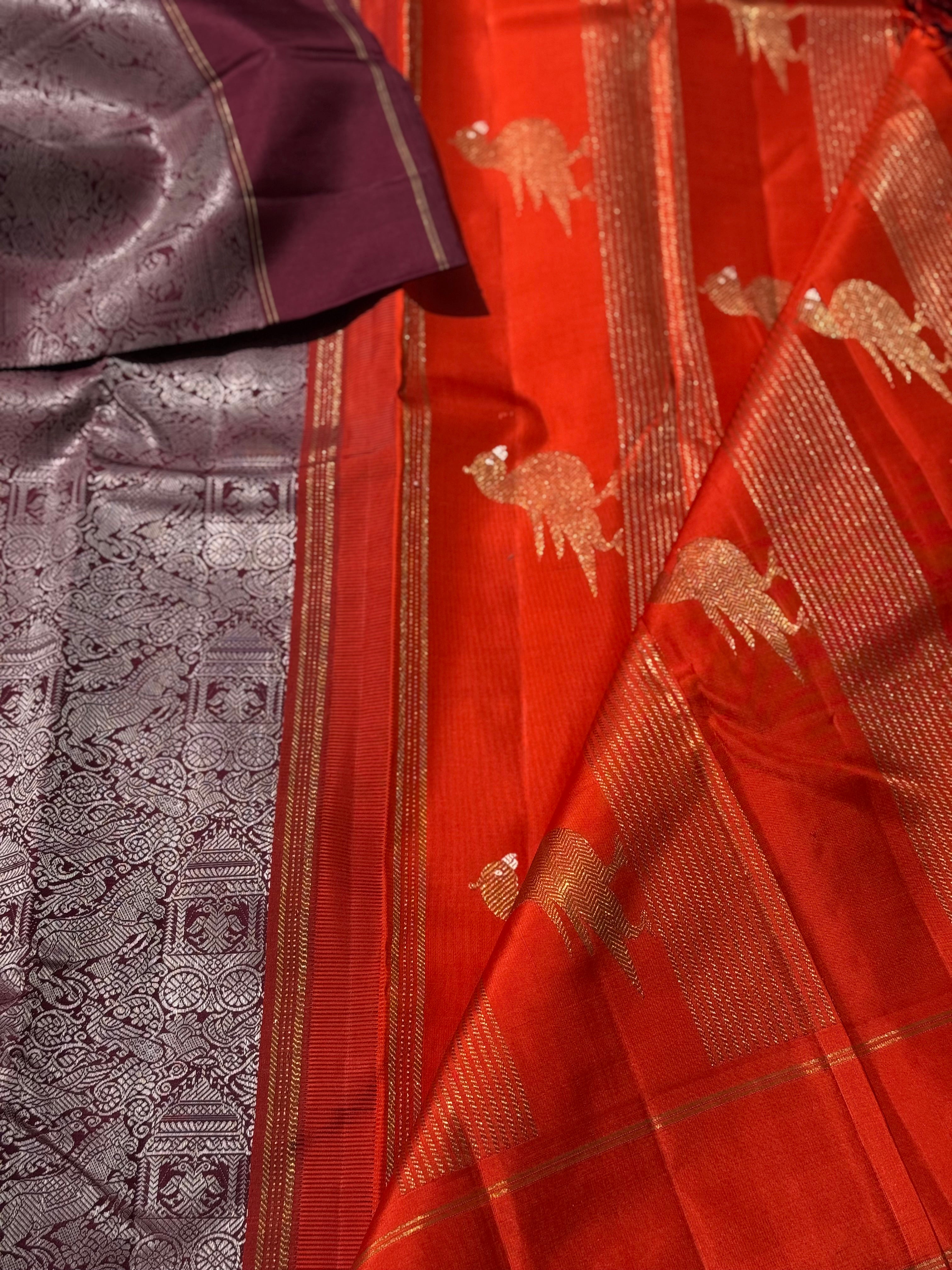 A stunner Masterpiece Garudaseva Adai kanchivaram woven silk saree arakku