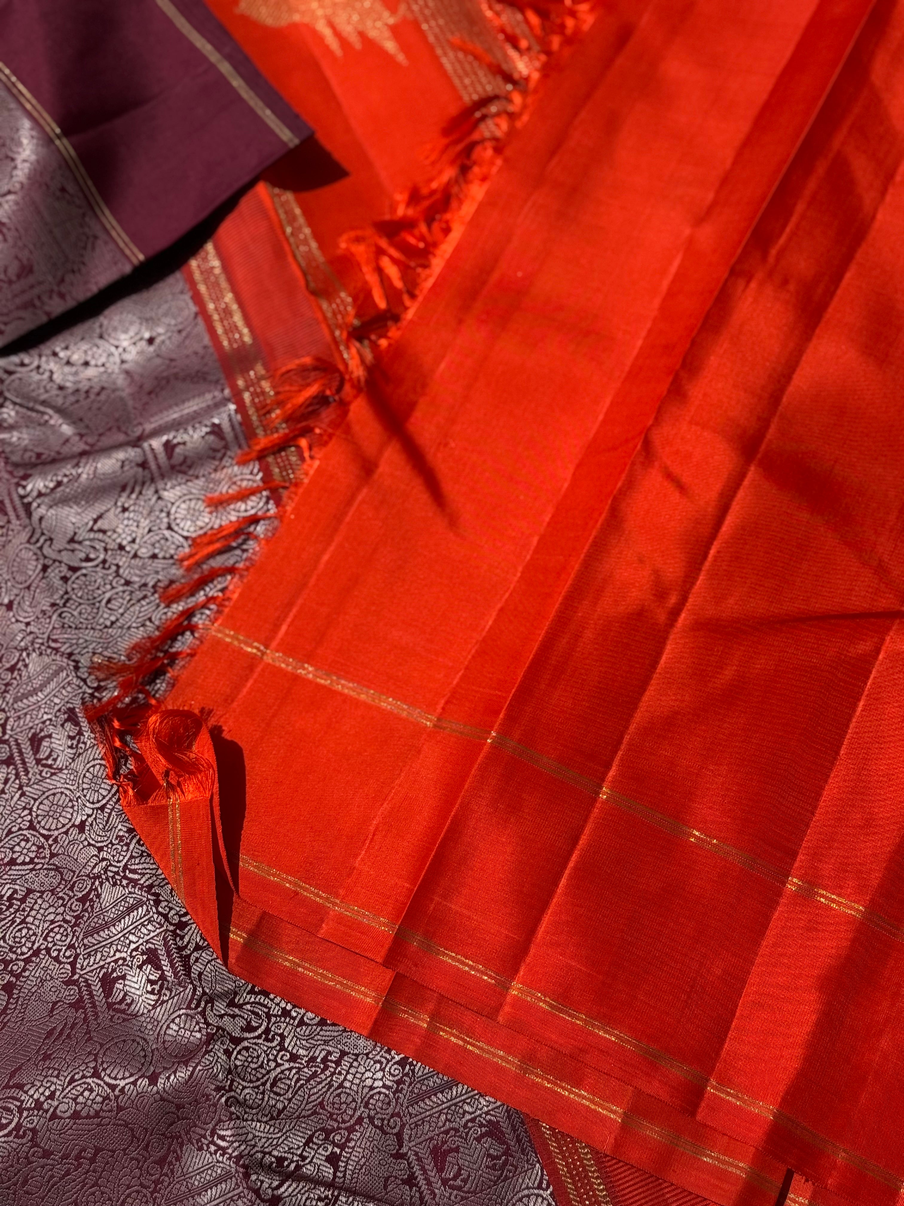 A stunner Masterpiece Garudaseva Adai kanchivaram woven silk saree arakku