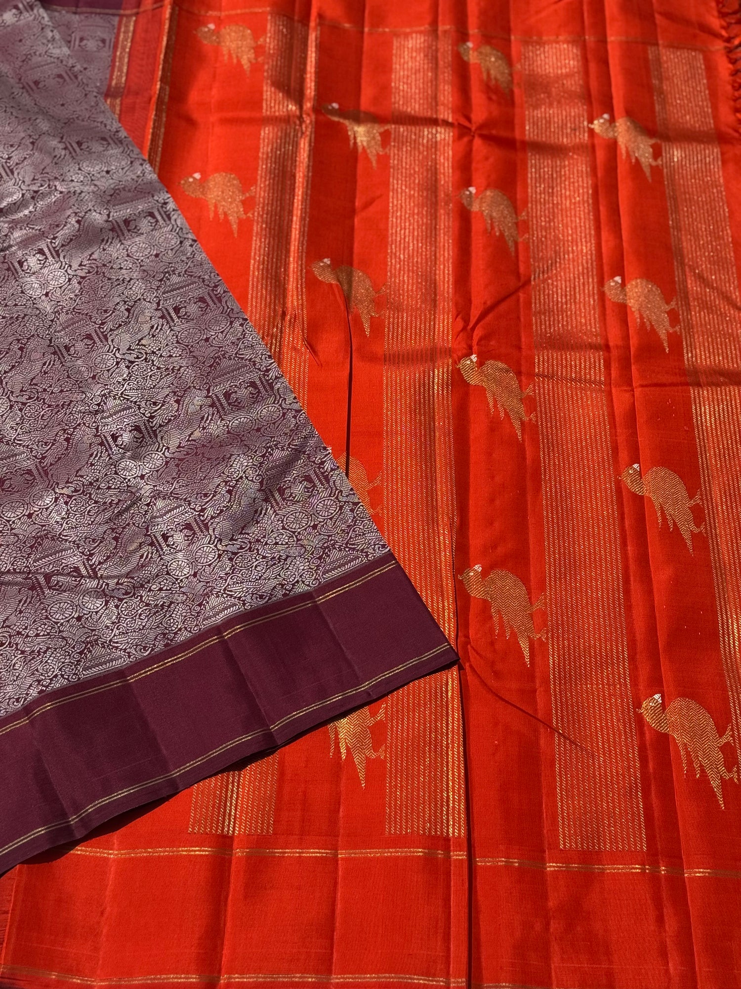 A stunner Masterpiece Garudaseva Adai kanchivaram woven silk saree arakku