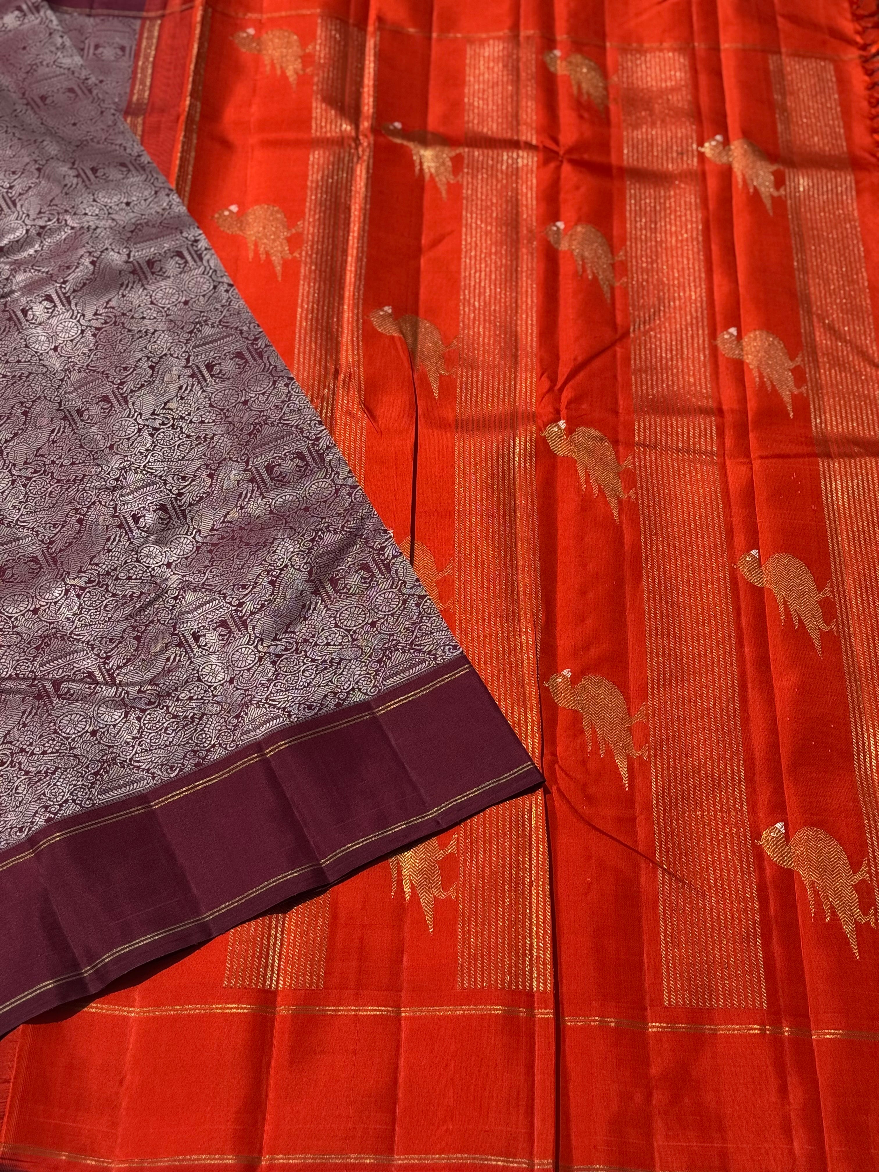 A stunner Masterpiece Garudaseva Adai kanchivaram woven silk saree arakku
