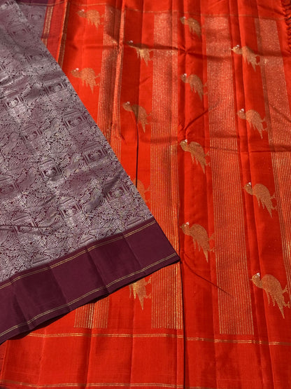 A stunner Masterpiece Garudaseva Adai kanchivaram woven silk saree arakku